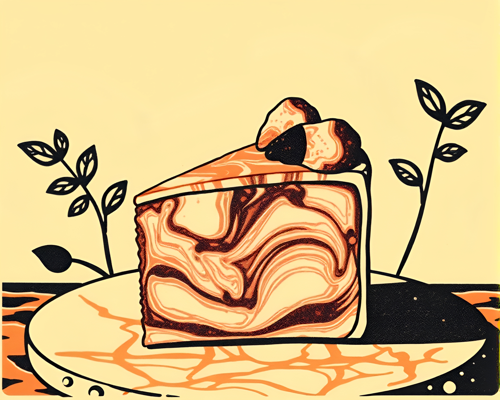Marbled cake maker in warm woodcut print style – free AI stock image