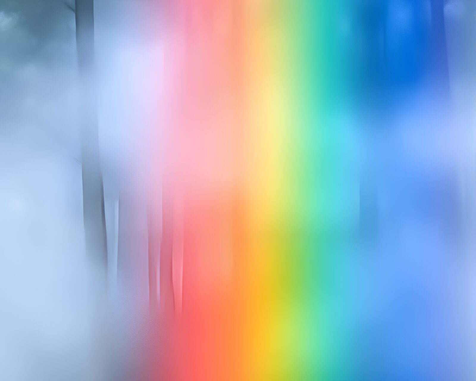 Dreamy forest landscape with rainbow colors and fuzzy bokeh effect