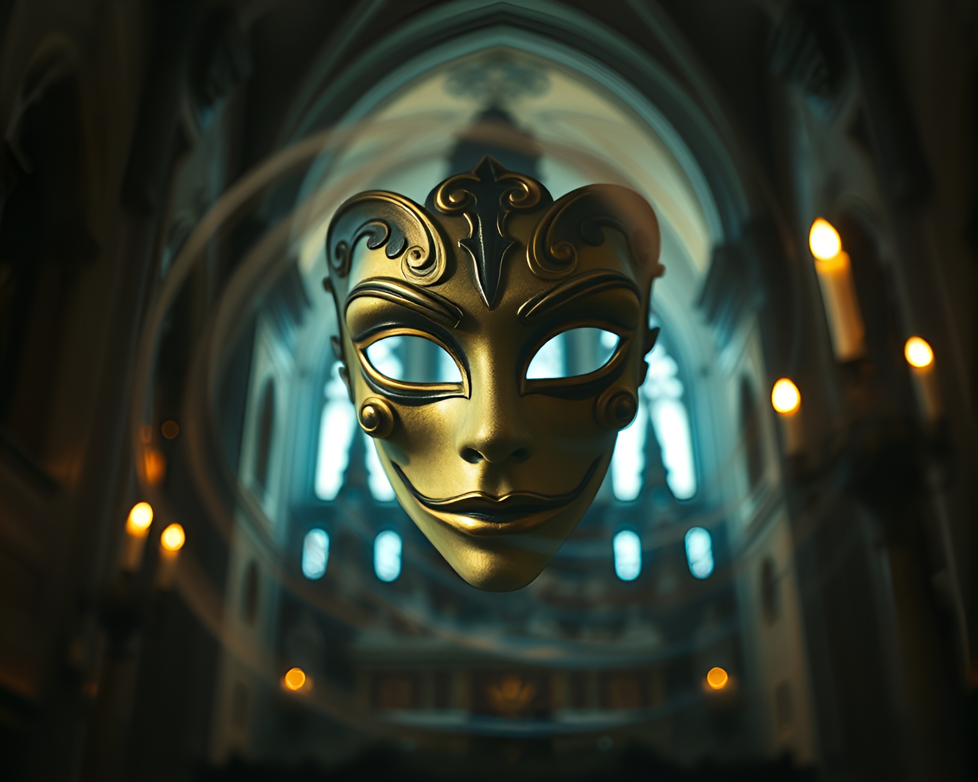 Venetian Mask Illuminated by Swirling Candlelight – free AI stock image