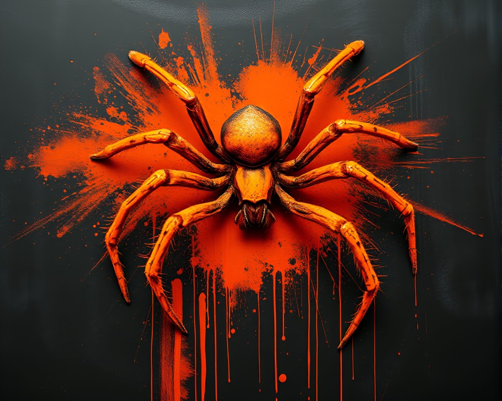 Spray paint artwork of a mechanical spider on a chalkboard