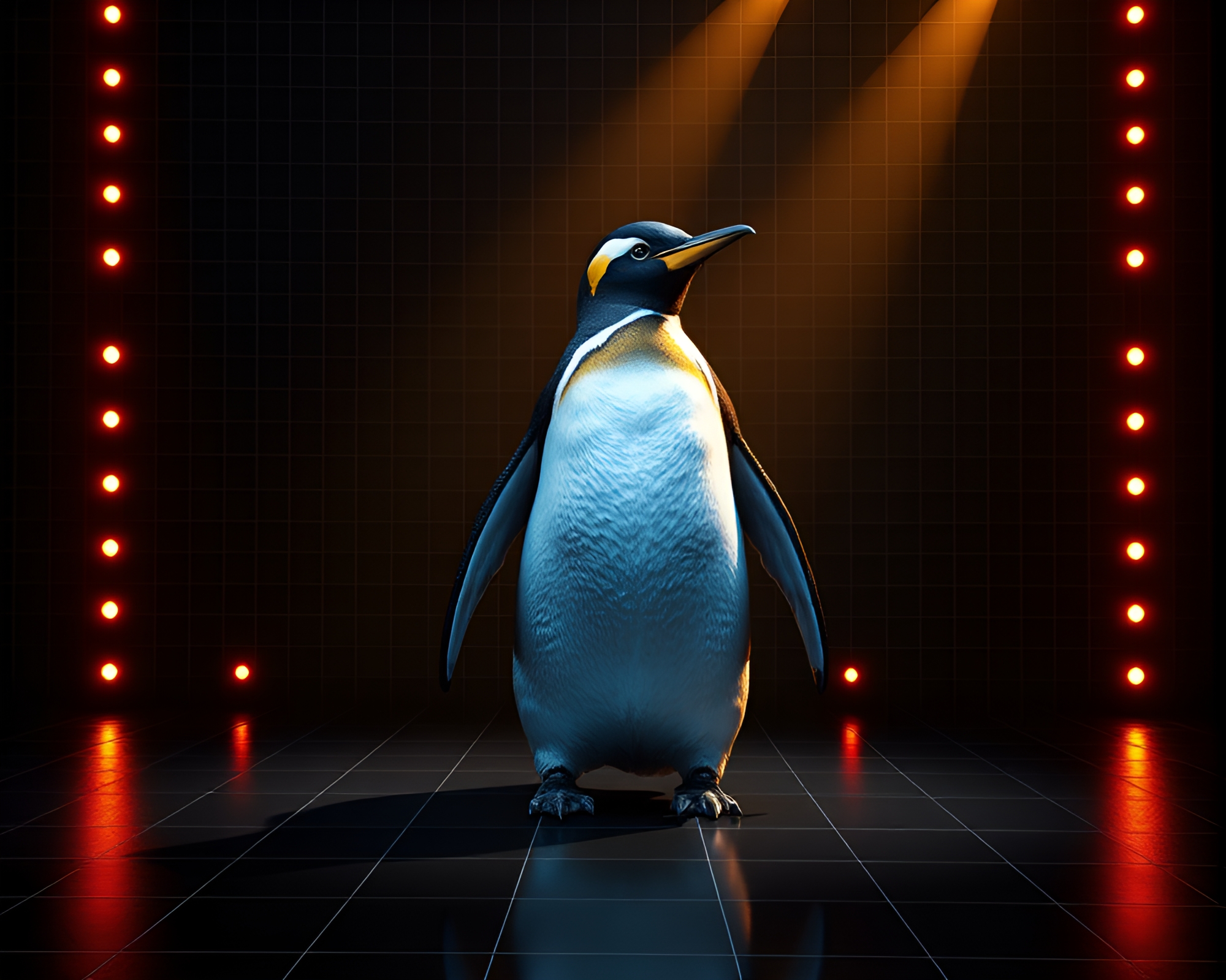 Digital Penguin 3D Scan in Theatrical Lighting Composition – free AI stock image