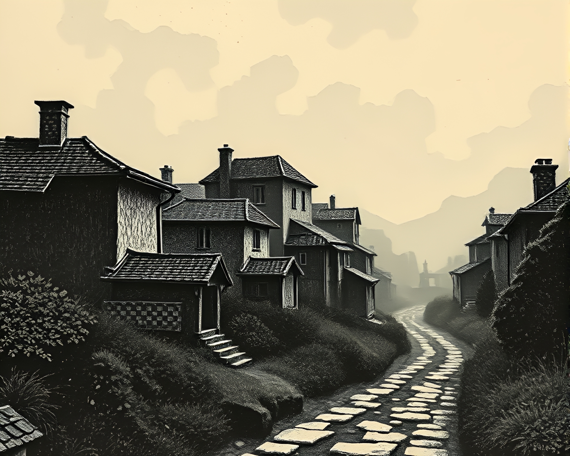 Impressionist Mind Palace with Linocut Textures – free AI stock image