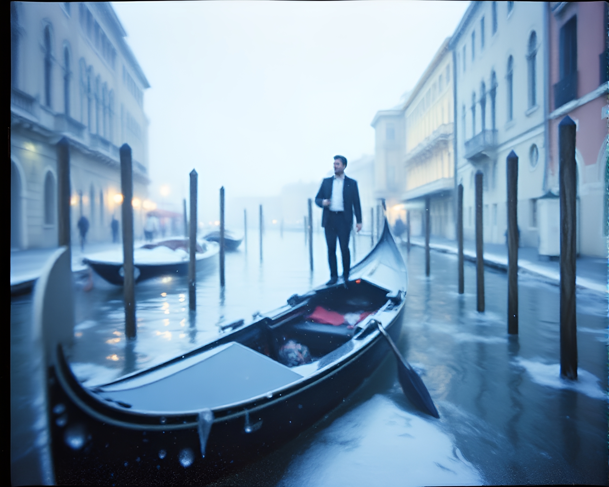 Venetian Gondola Gliding Through Ice Crystals – free AI stock image