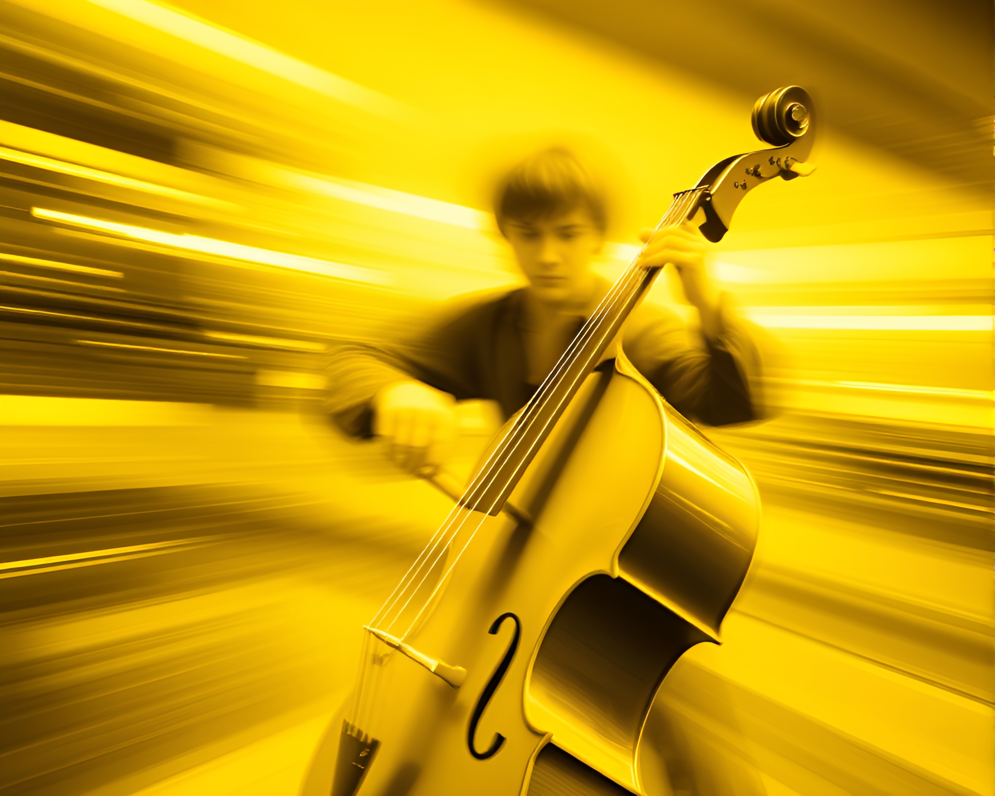 Celloist’s Melodic Motion in Monochrome Yellow – free AI stock image