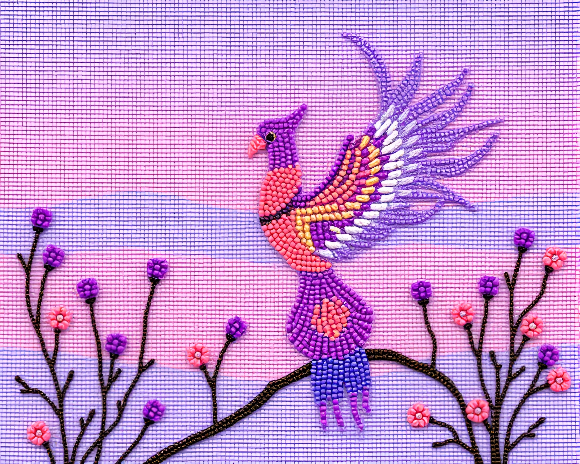 Majestic Phoenix Beadwork in Lavender Twilight – free AI stock image