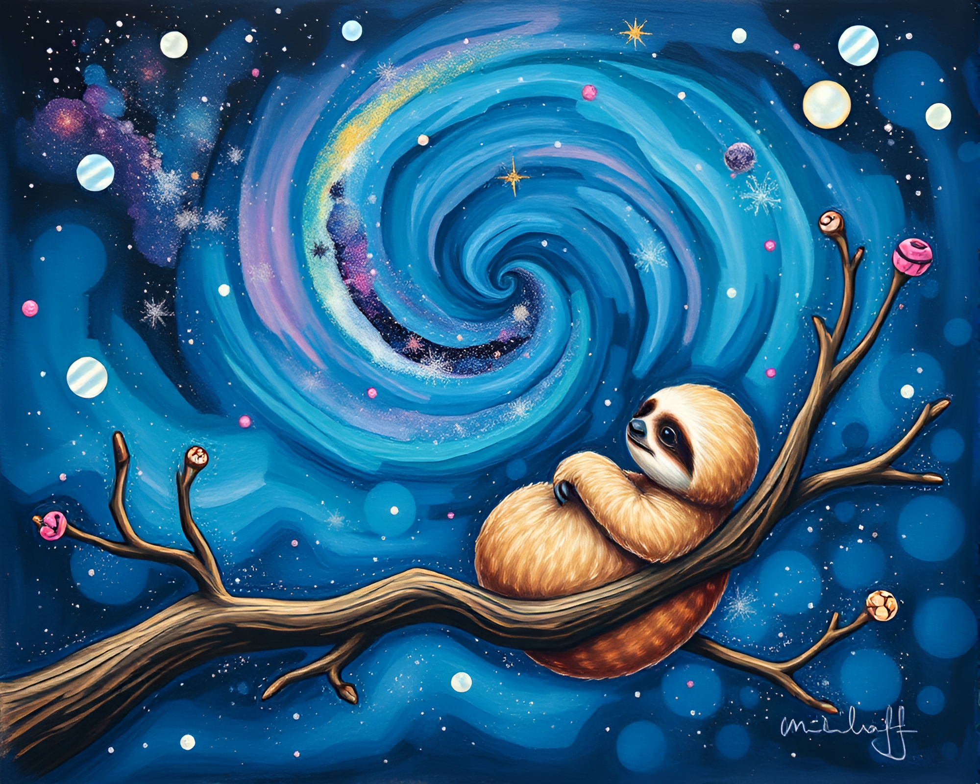 Sloth Kaleidoscope Gouache Milky Way Swirl – free AI stock image