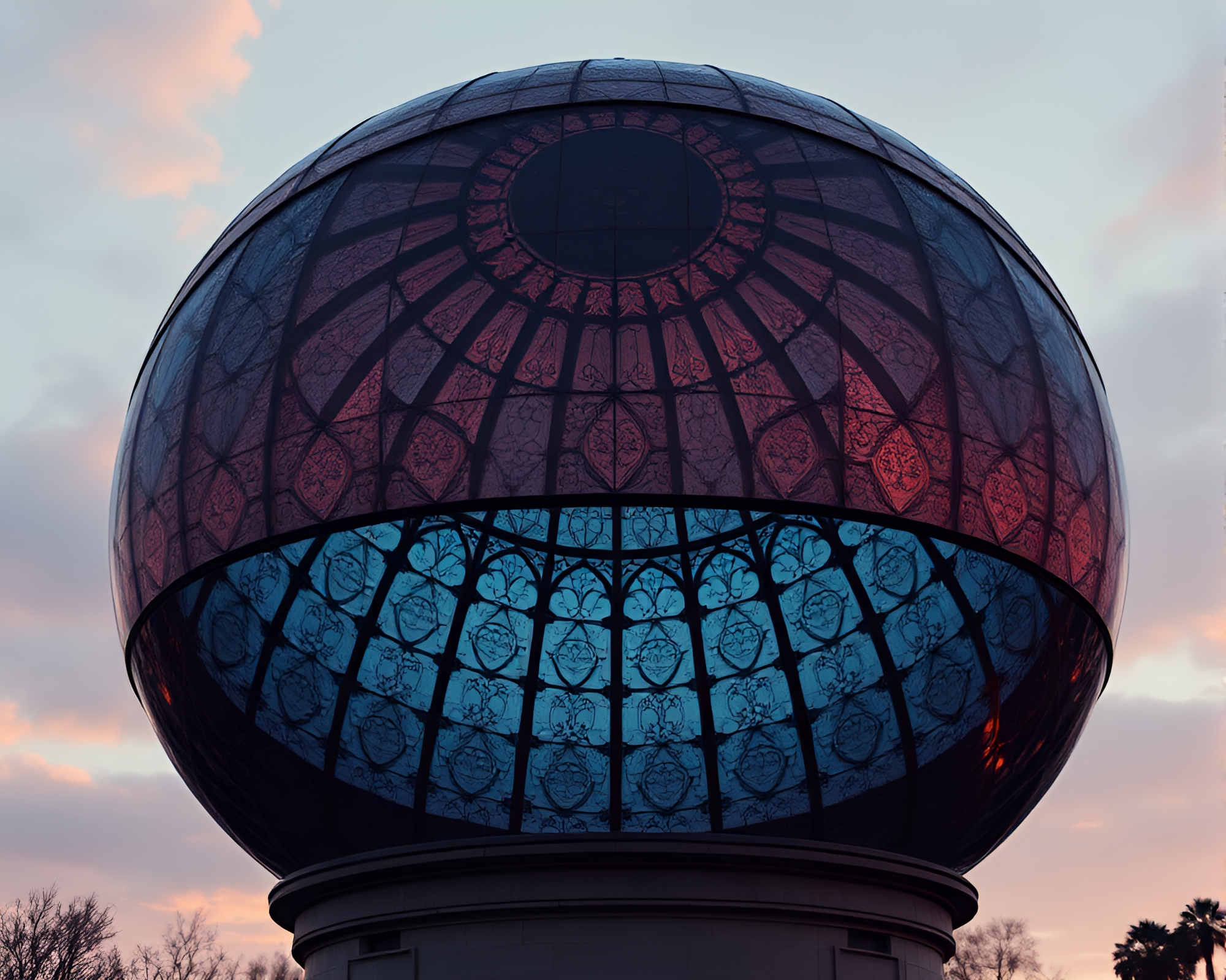 Candid Moment in Copper Tones under Stained Glass Dome – free AI stock image