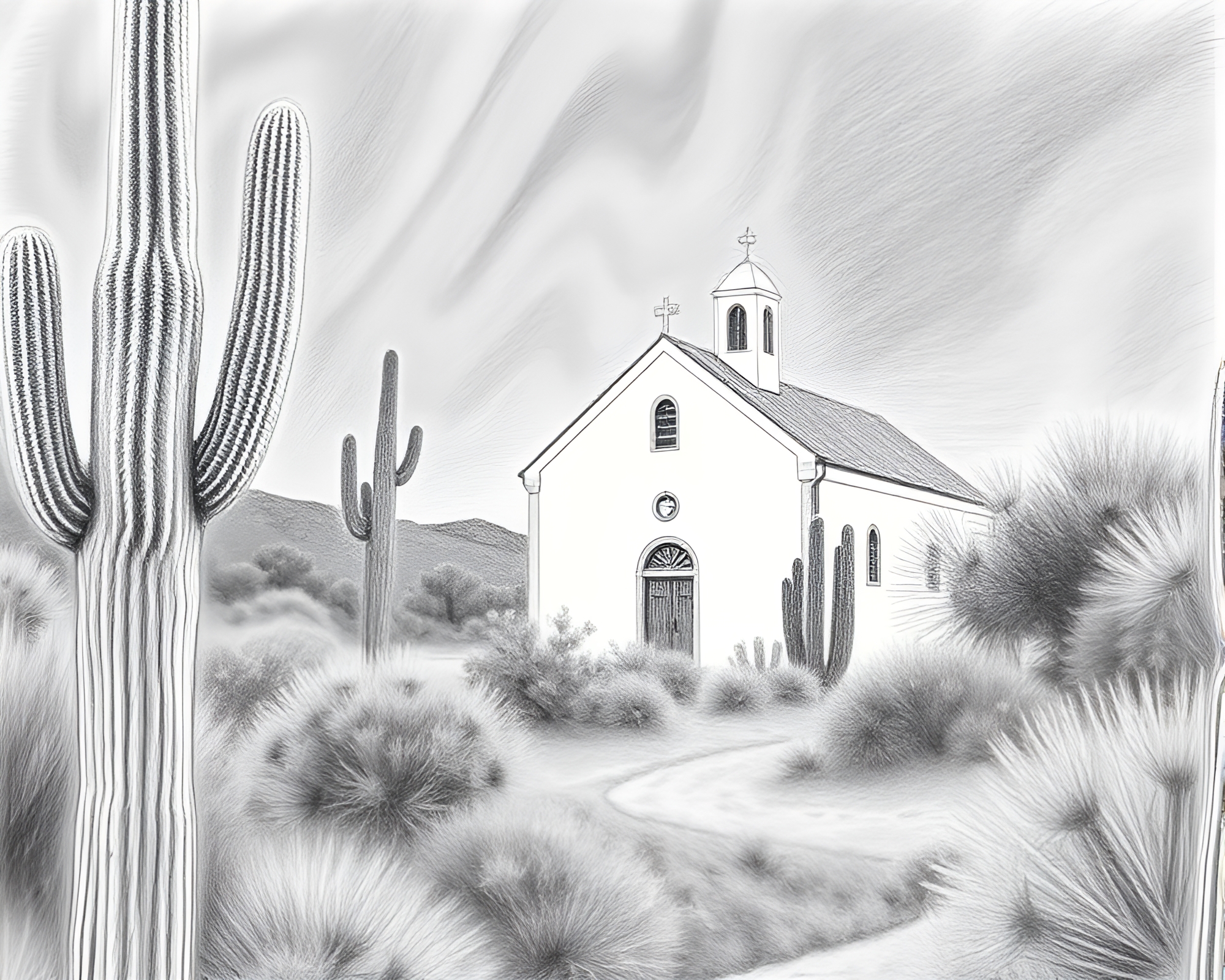 Desert Cactus Illuminated by Candlelight Sketch – free AI stock image