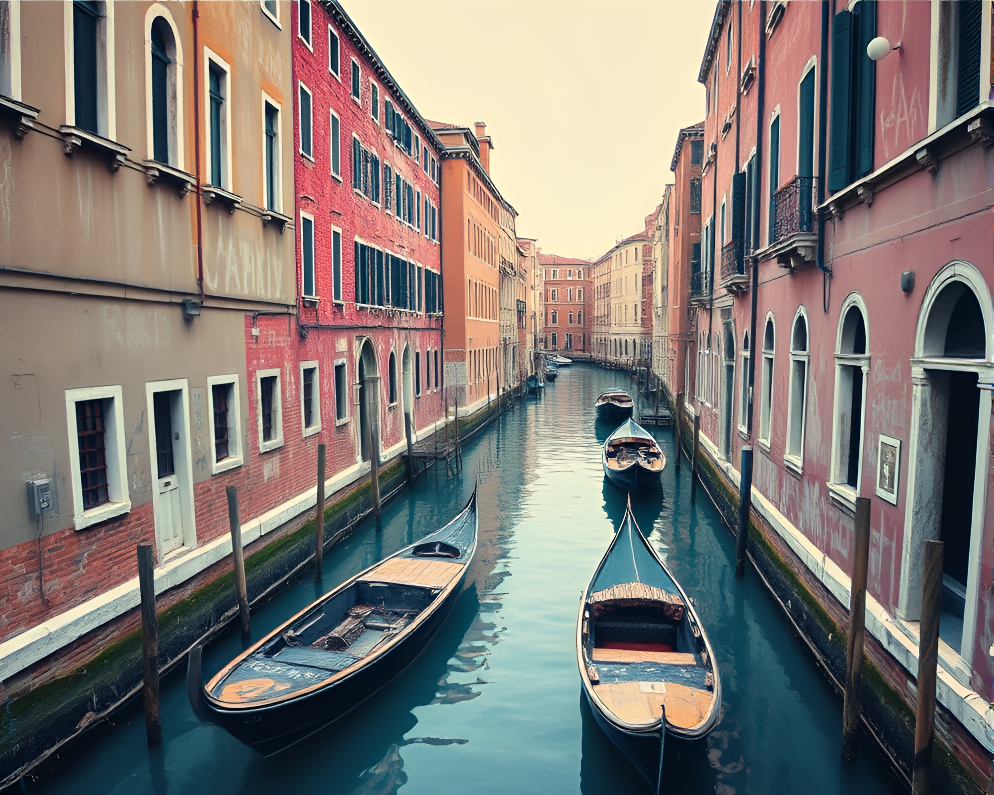 Venetian Canal Reflections in Chalk Art Vaporwave Style – free AI stock image