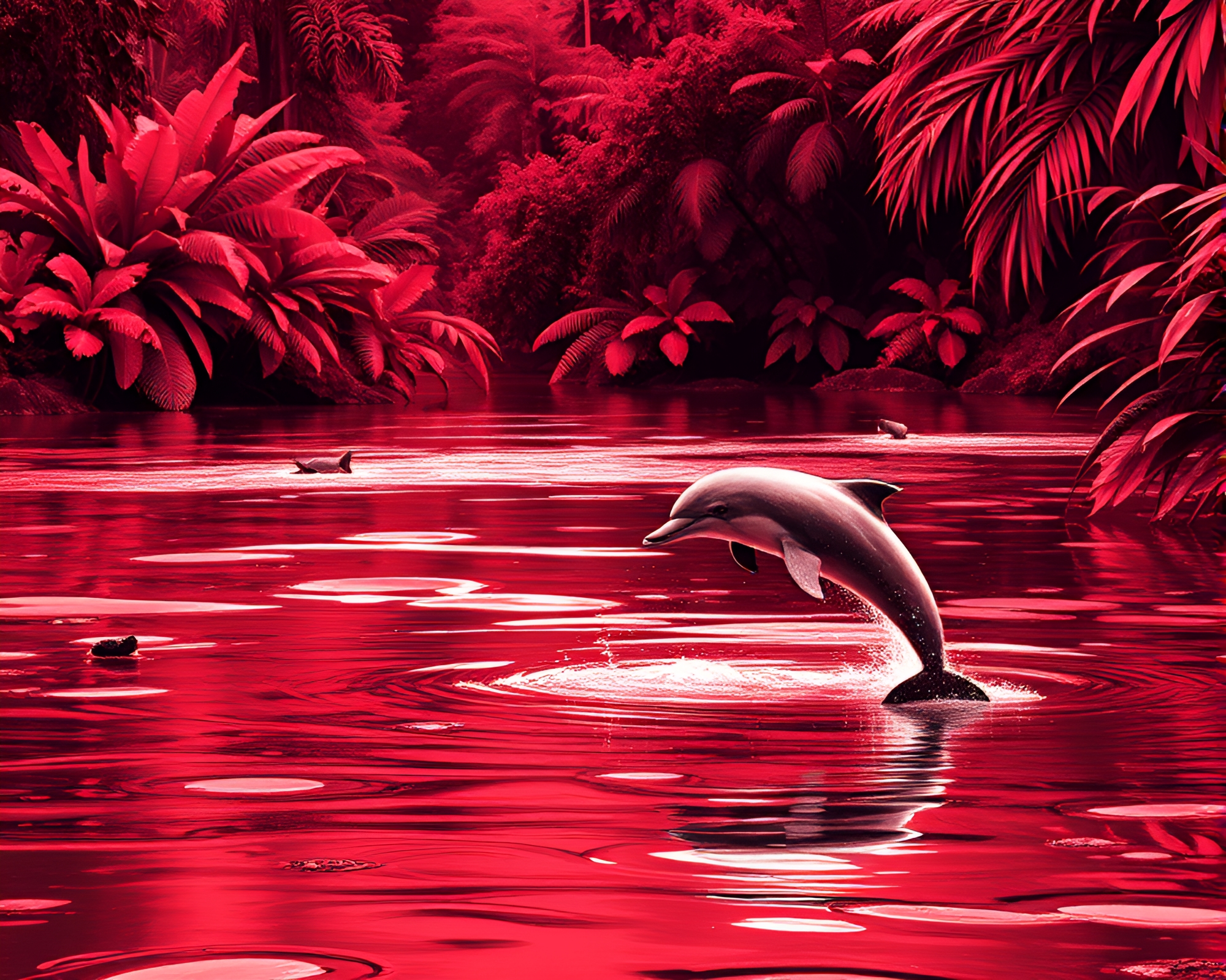 Monochrome Red Botanical Illustration of Amazon River Dolphin – free AI stock image