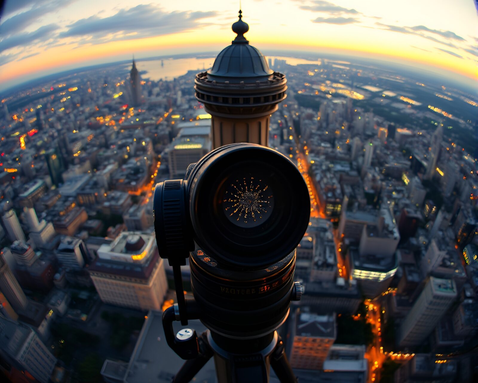 Ethereal tower standing tall in panoramic lens view