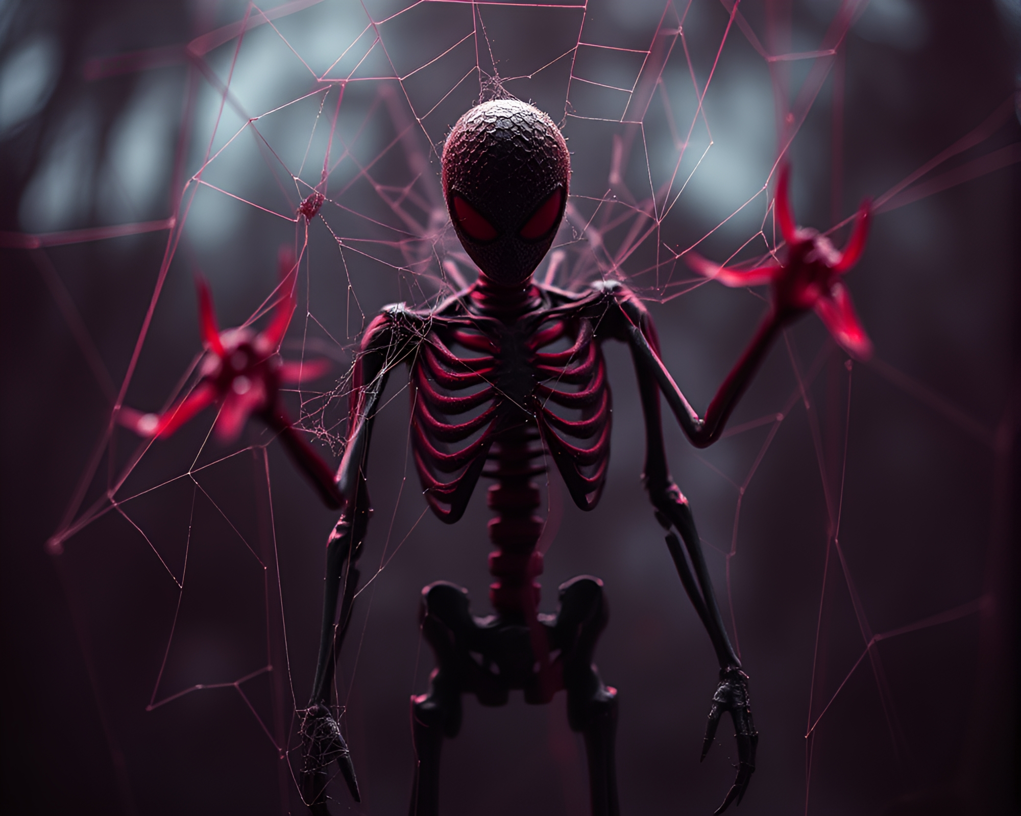 Ethereal Exoskeleton Suit Amidst Monochrome Red Web – free AI stock image