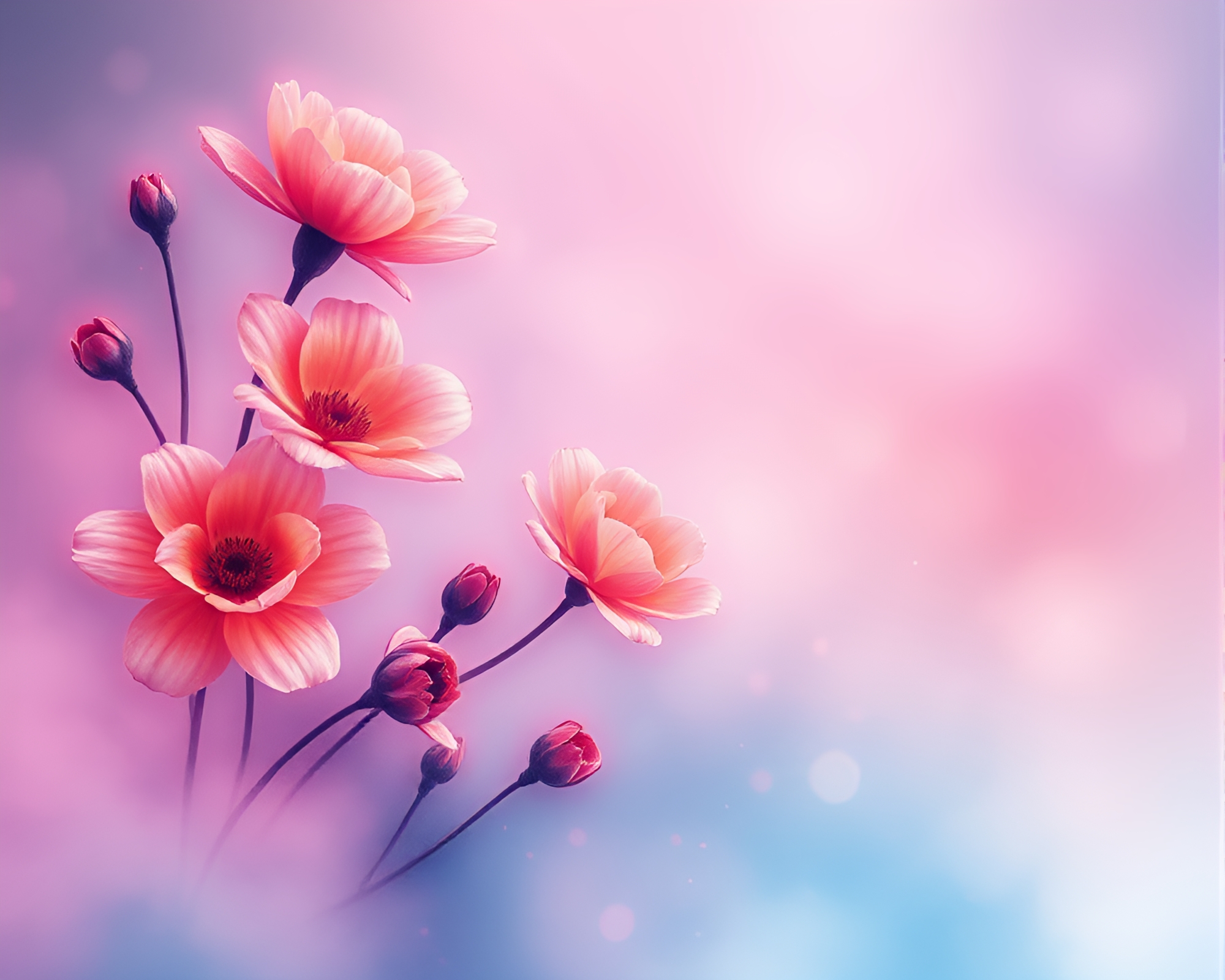 Neon Watercolor Blooms in Synthwave Mural – free AI stock image