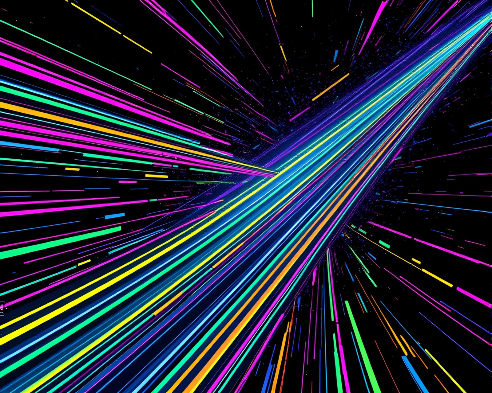 Vibrant triadic colors lead through glitched manga landscape.
