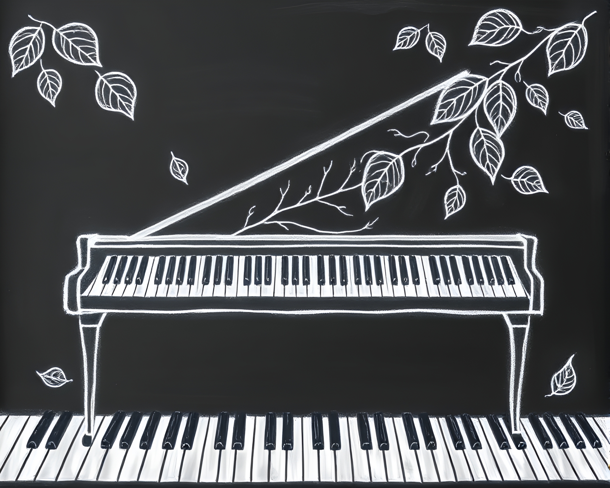 Intricate Leaf Vein Piano Symphony in Chalkboard Glow – free AI stock image