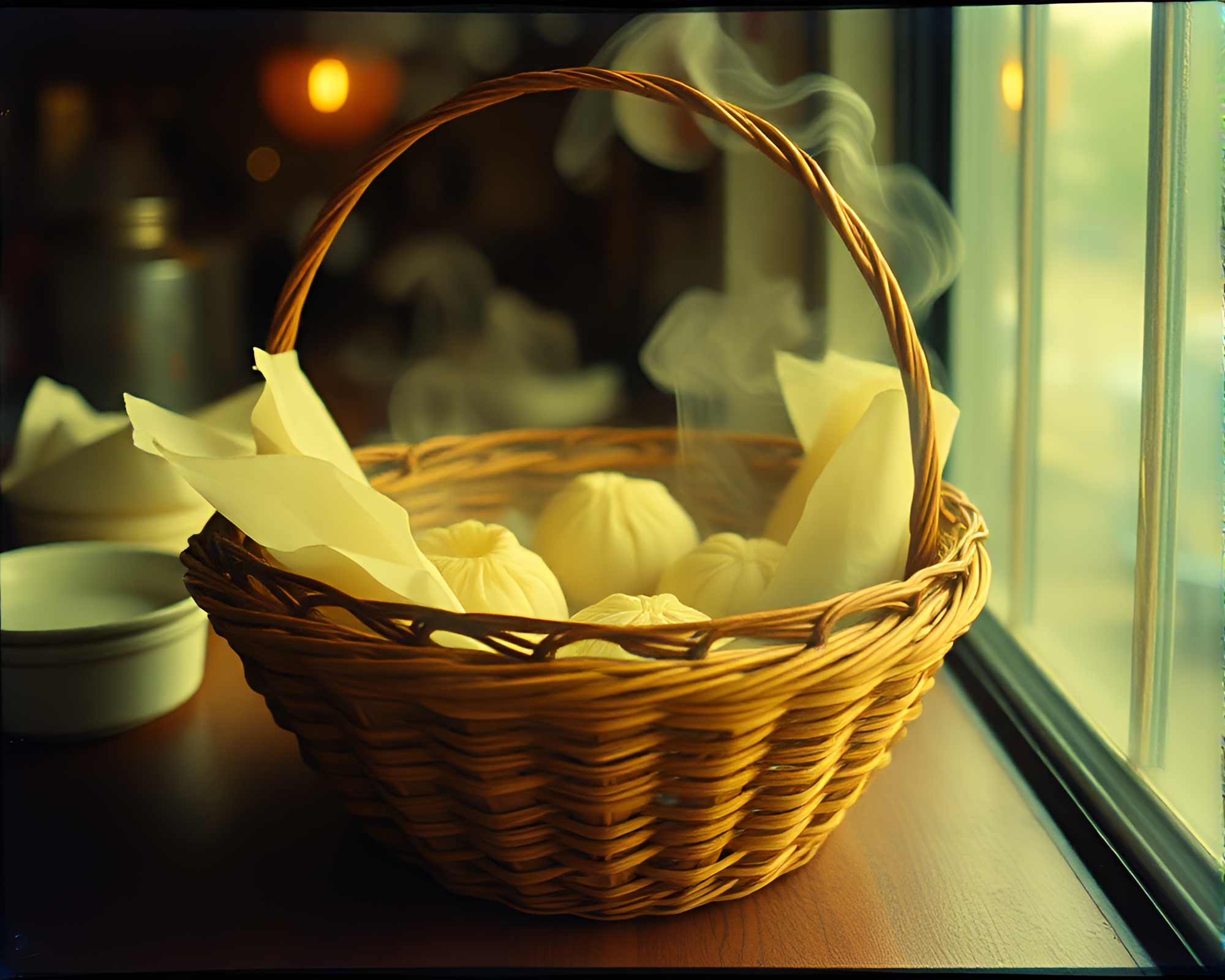 Double Exposure Dim Sum Basket Scratch Textures – free AI stock image