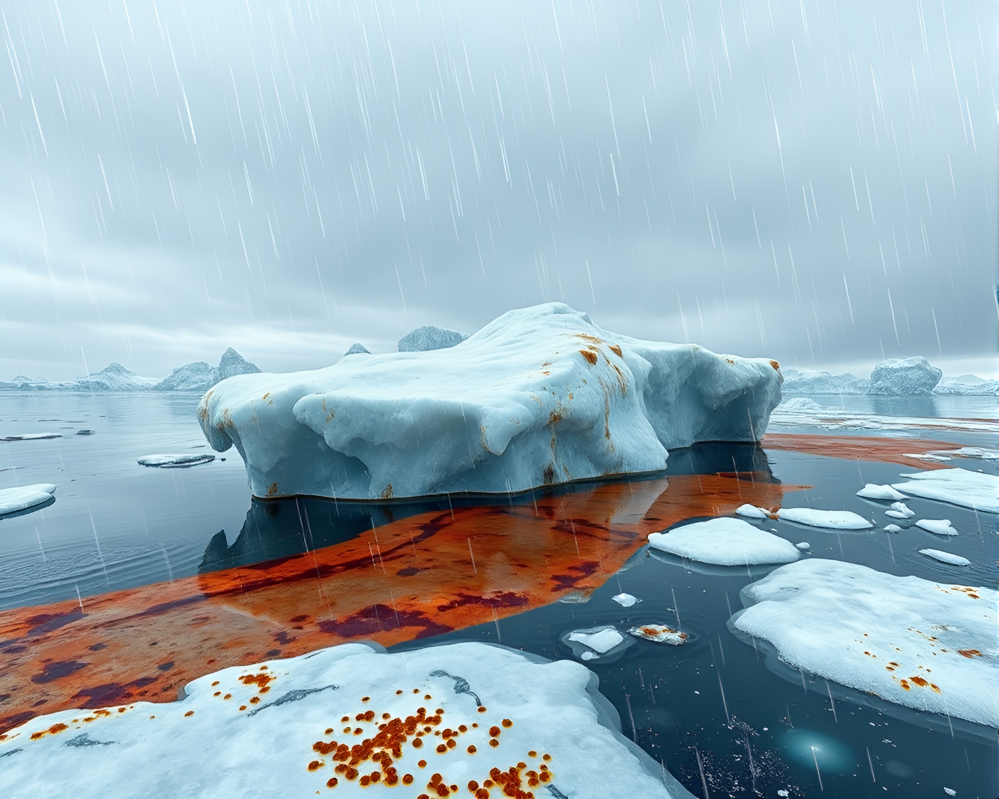 Arctic Iceberg with Rust Stain Streaks in 3D – free AI stock image