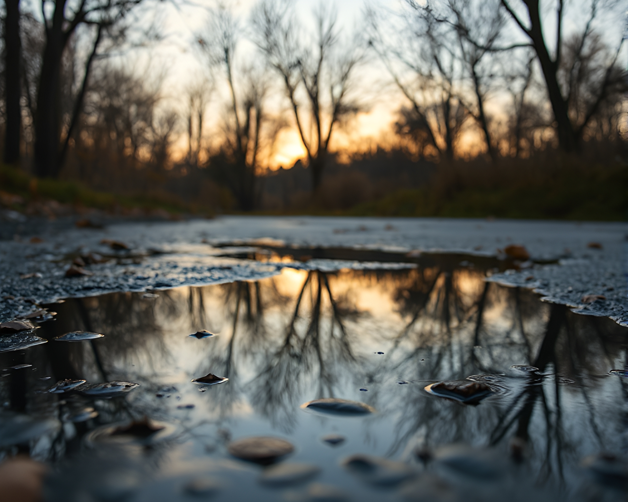 Apple Cider Emanation in Photorealistic Puddle Reflection – free AI stock image