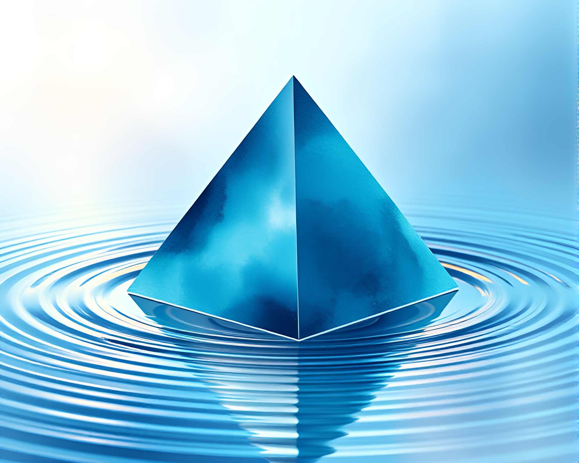 Glass Pyramid Reflecting Water Ripples in Data Visualization Style – free AI stock image