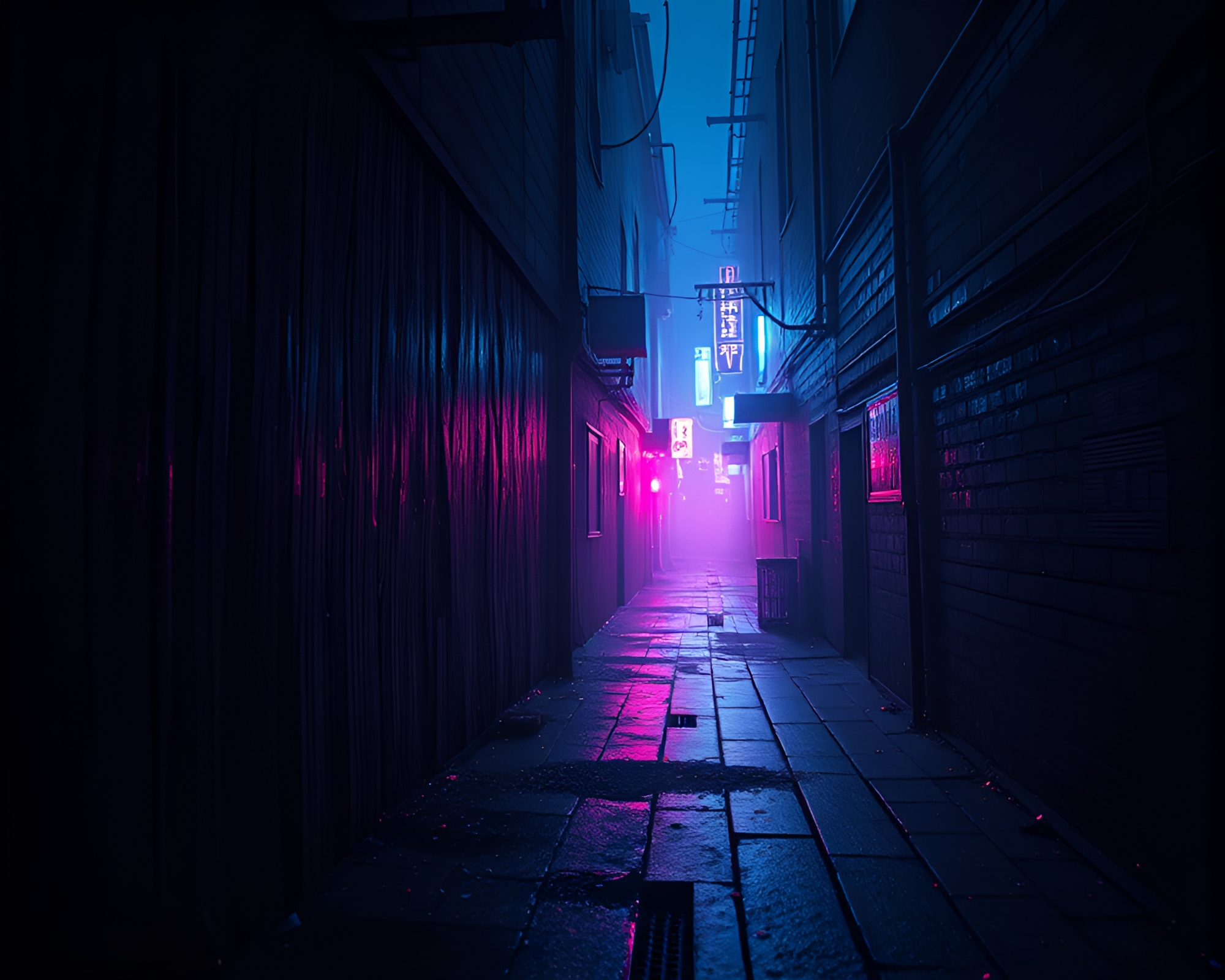 Cyberpunk Wood Grain Alley with Subsurface Scattering Lights – free AI stock image