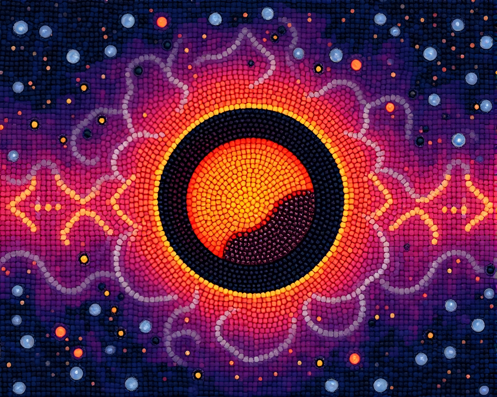 Beadwork Solar Eclipse Impasto Art – free AI stock image