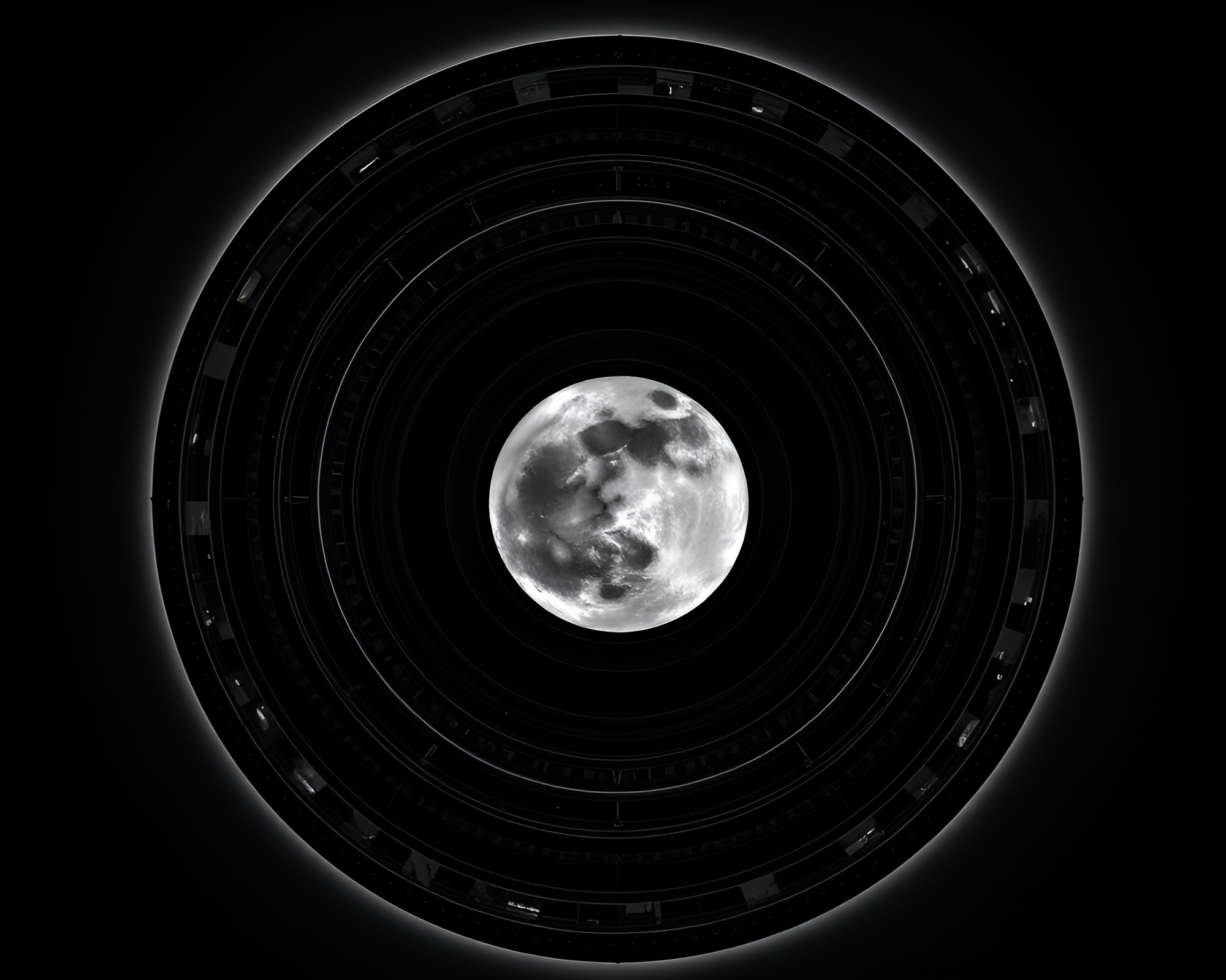 Lunar Grayscale Solar Panel Array Vignette – free AI stock image
