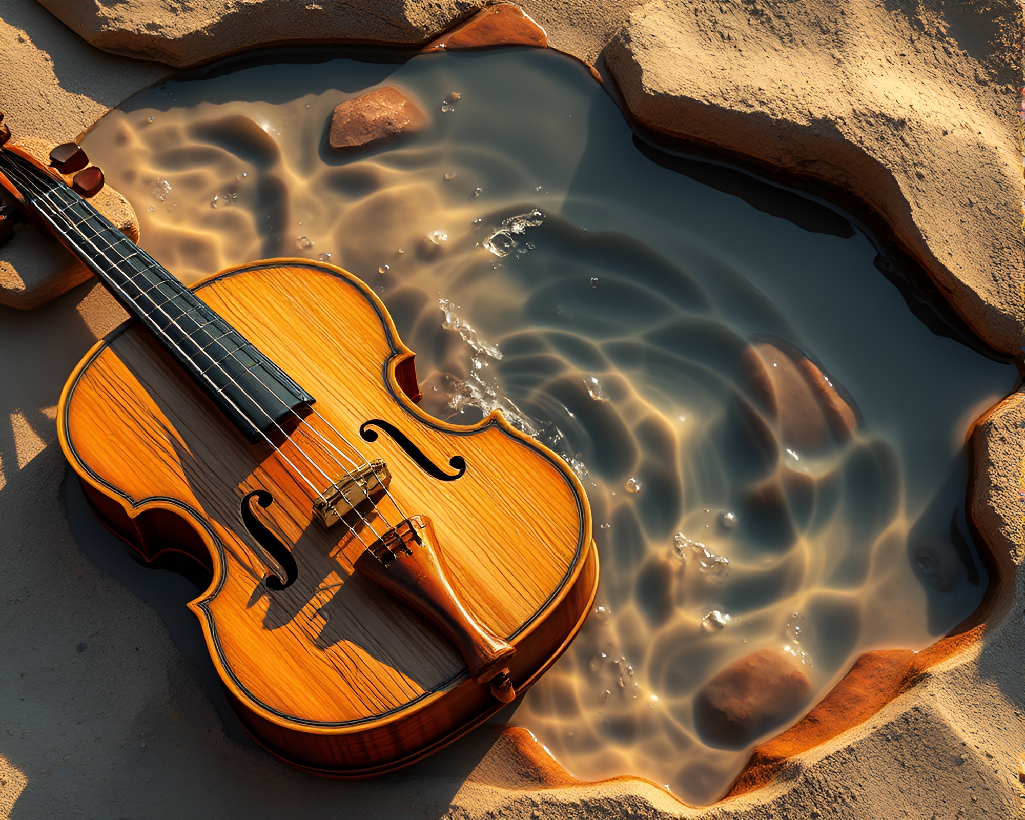 Violin Whirlpool in Desert Sands: 16-bit Style – free AI stock image