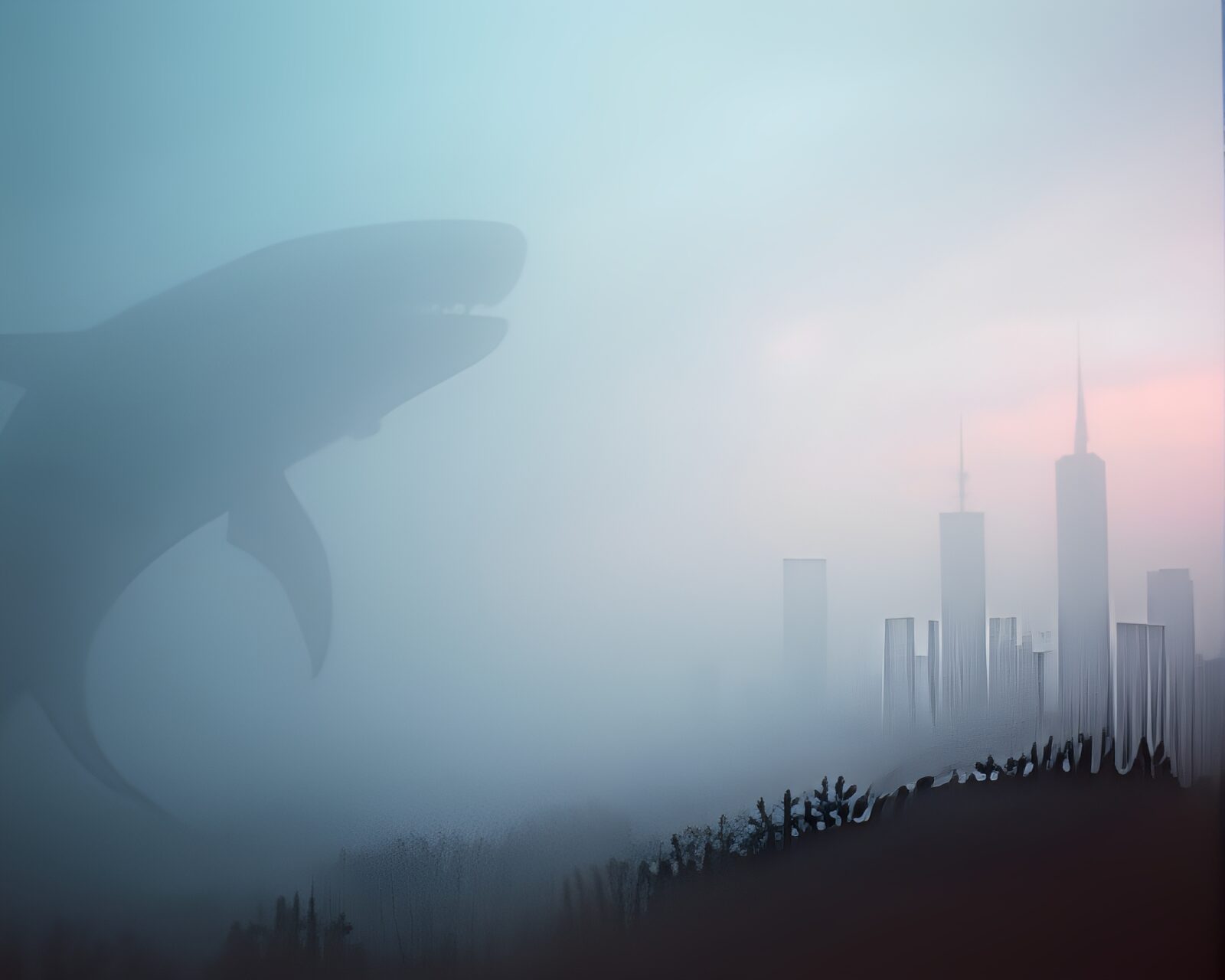 Giant mythical creature in soft colors under grim lighting