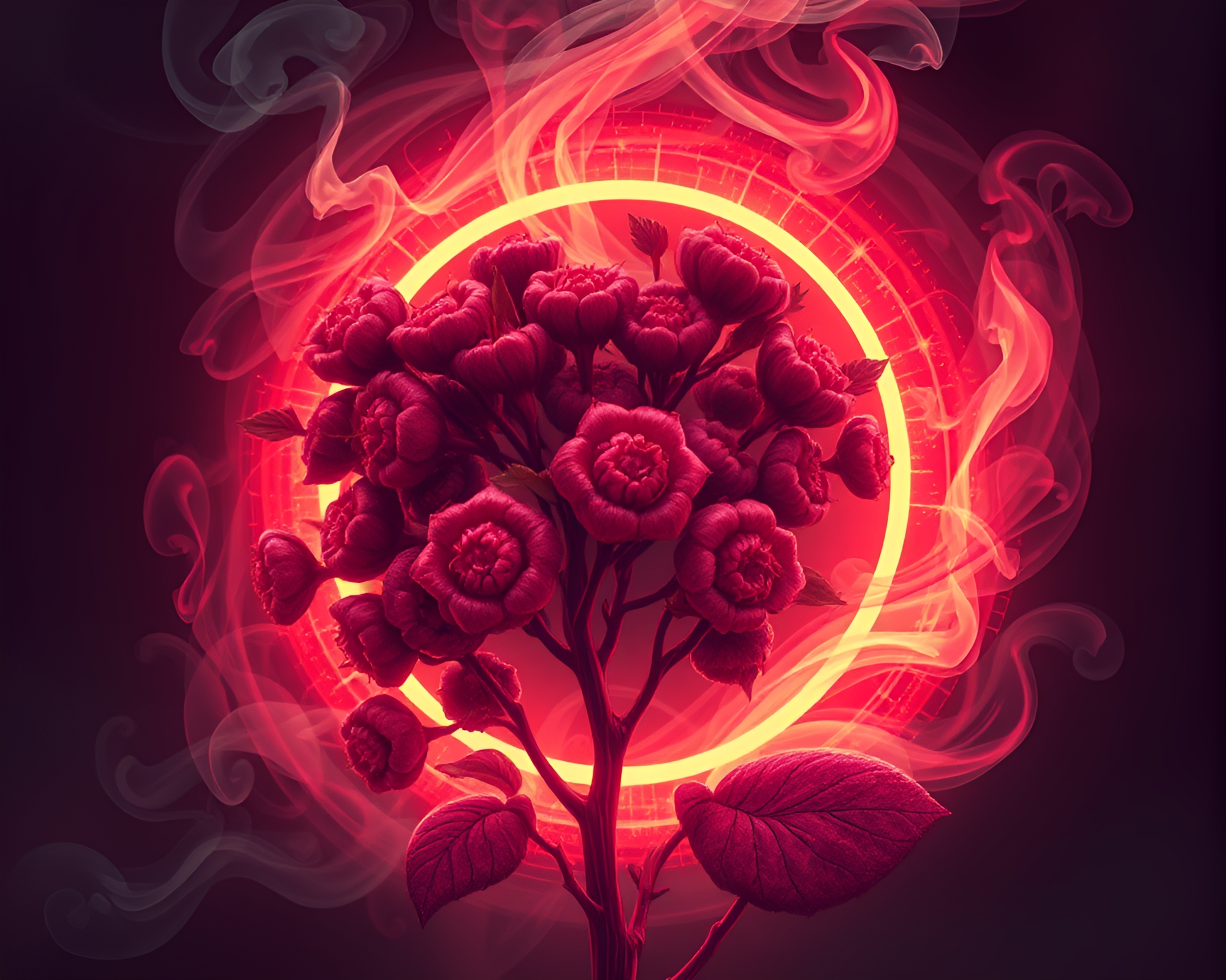 Futuristic Raspberry Bush Smoke Rings Illustration – free AI stock image