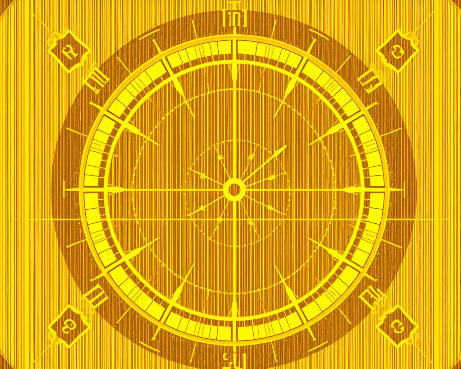 Mustard yellow pop themed pocket sundial with digital glitches