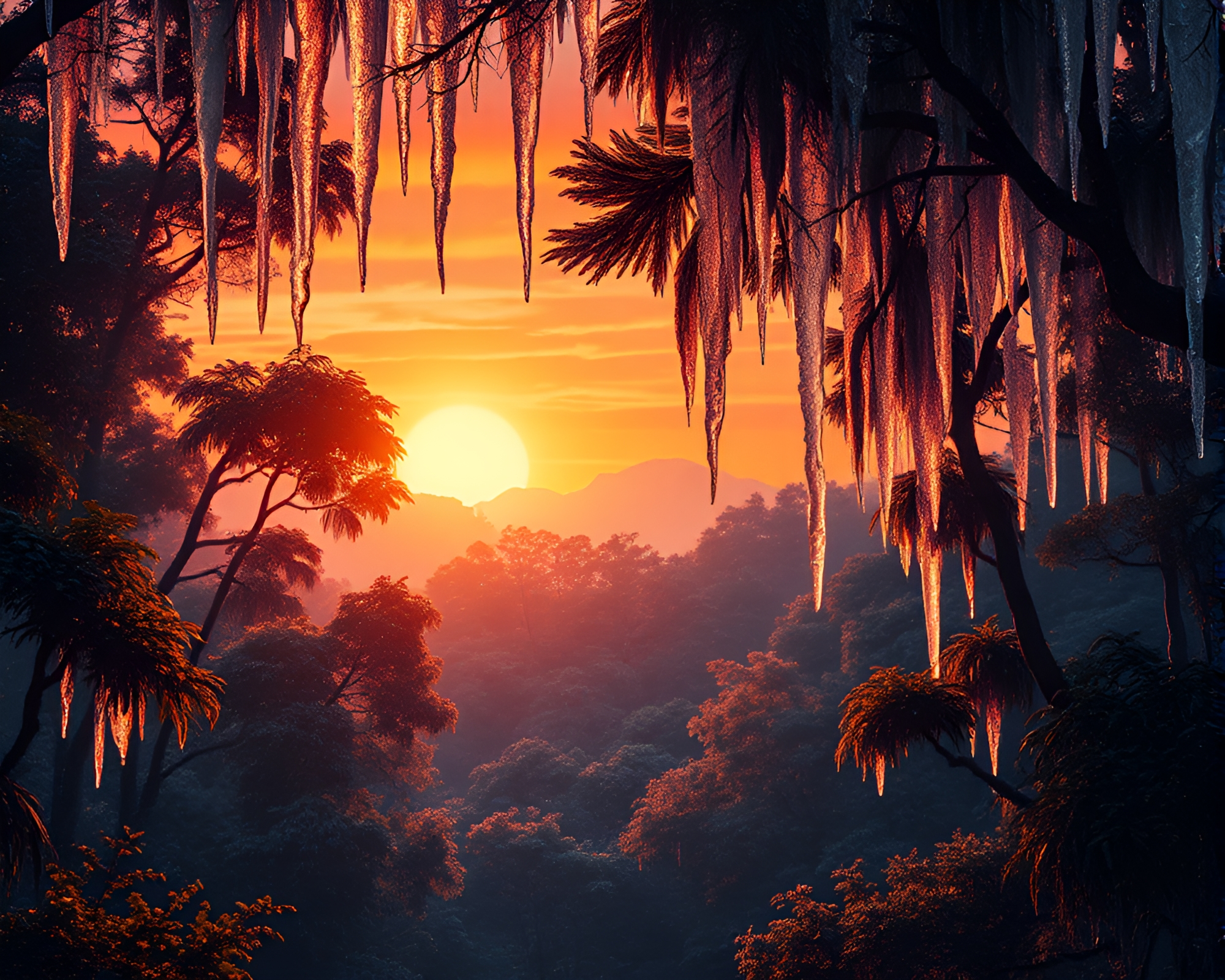 Sunset Canopy of Ice Crystals – free AI stock image