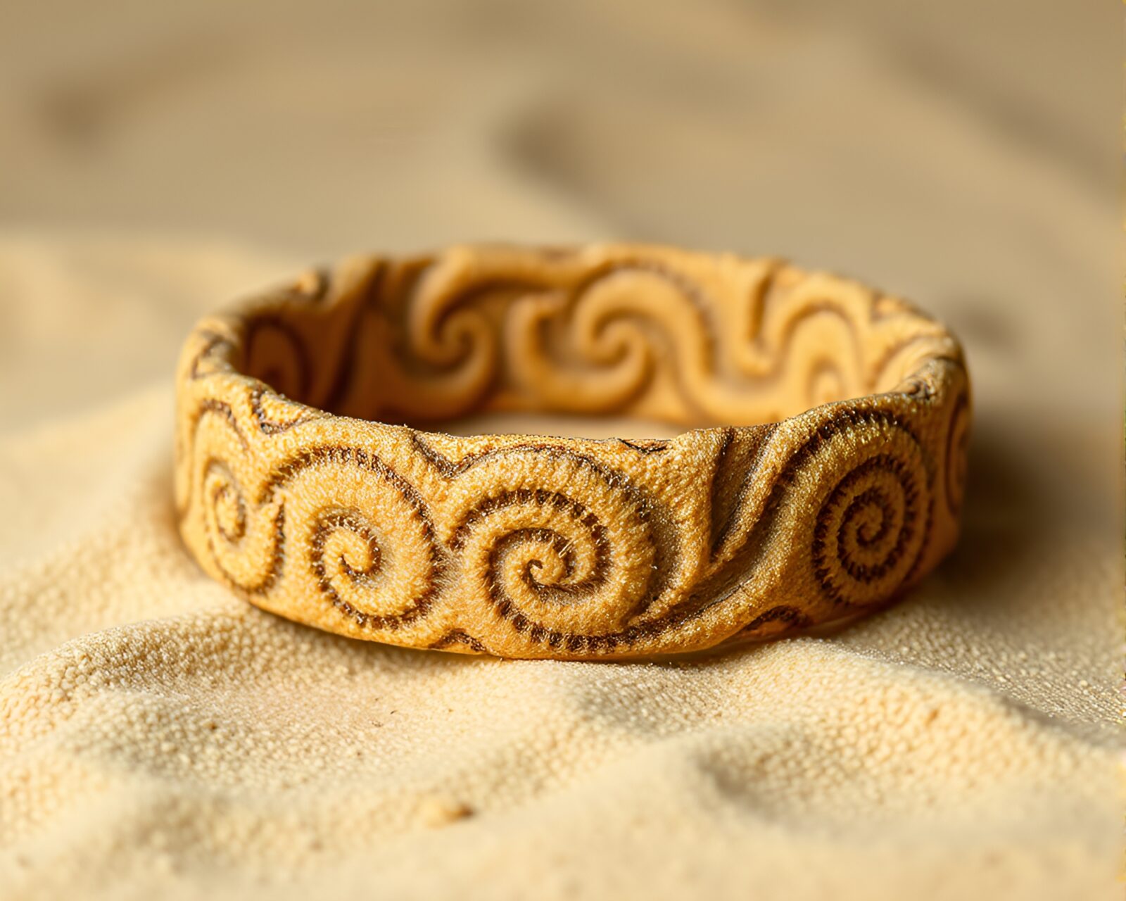 An intricate sand swirl pattern with bracelet theme