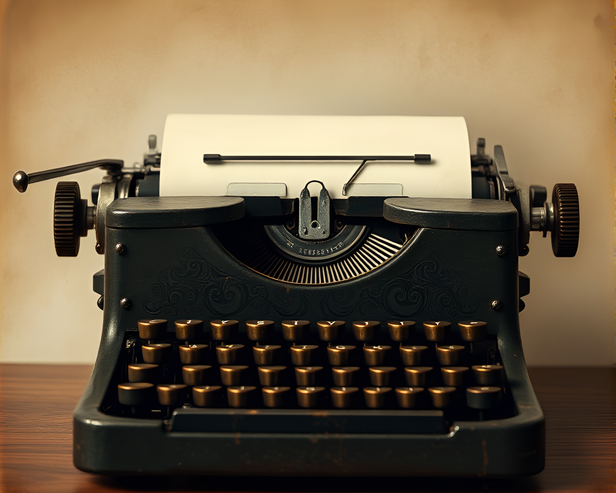 Antique Typewriter with Torn Paper Sheets in Matte Painting – free AI stock image