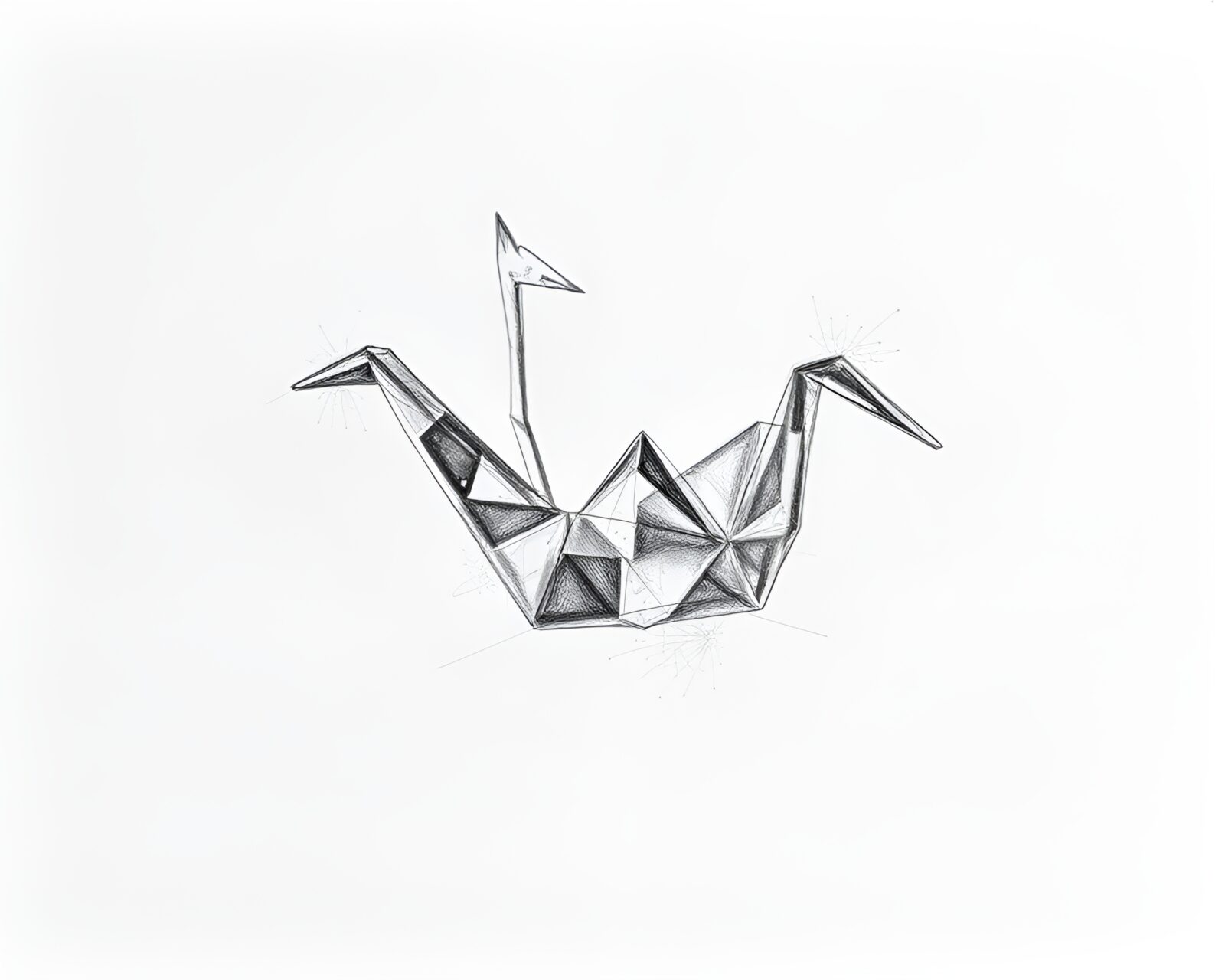 Artistic representation of origami crane on glass beads