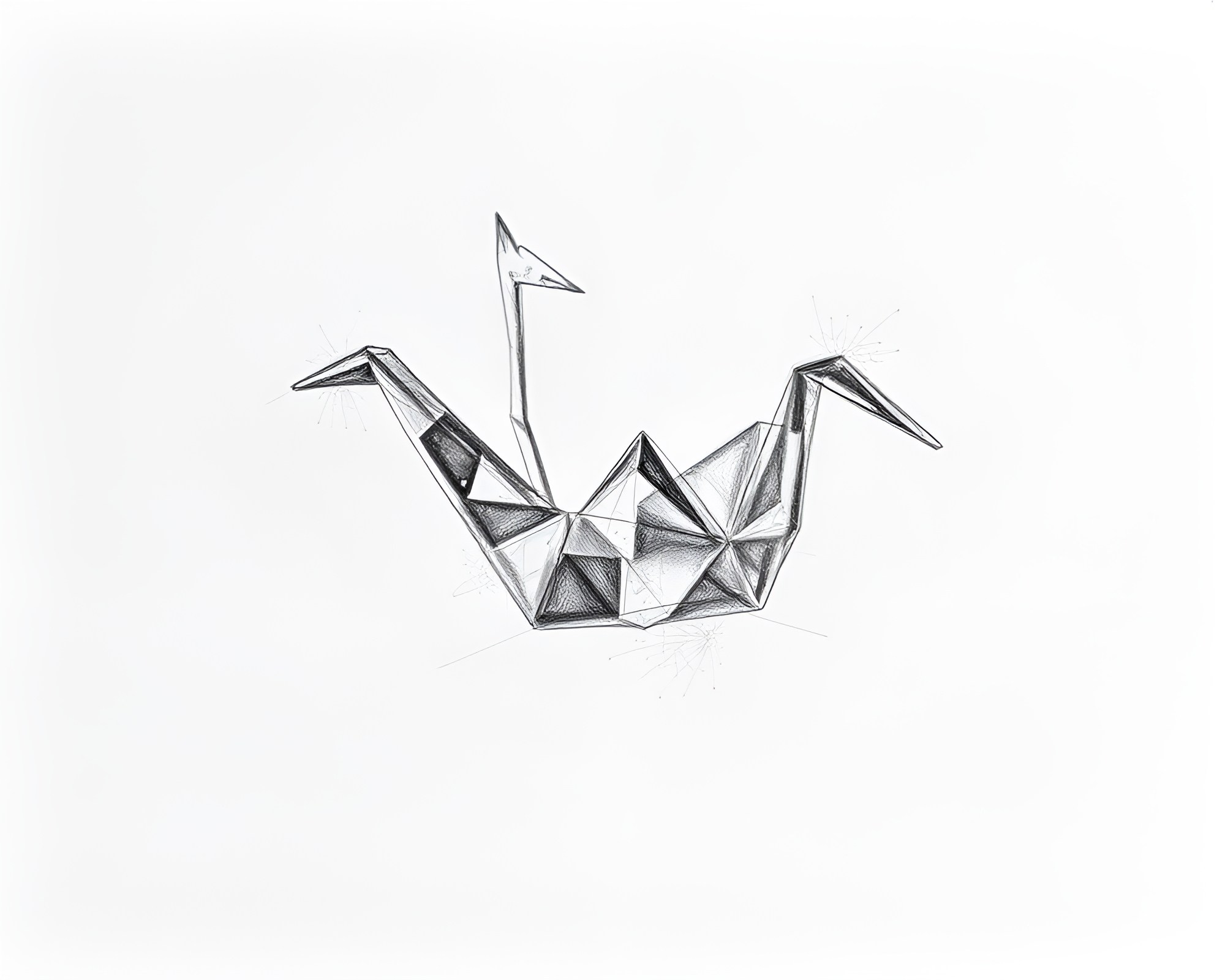 Whimsical Origami Crane in Pencil Sketch on Wet Glass Beads – free AI stock image