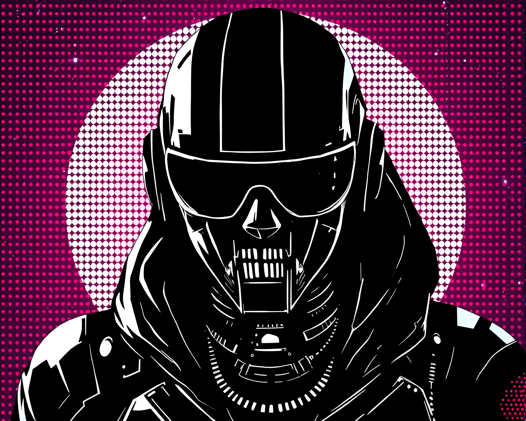 Cyberpunk Noir Cyborg Screenprint Art – free AI stock image
