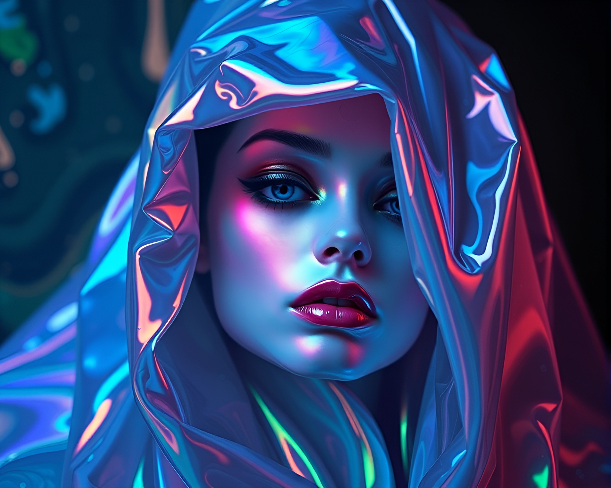 Holographic Gothic Horror Matte Painting with Soap Film Iridescence – free AI stock image