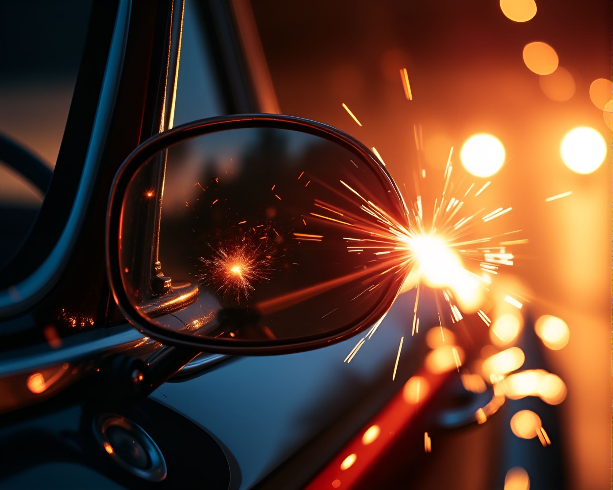 Vintage car mirror shard reflection with fairy light sparkle – free AI stock image