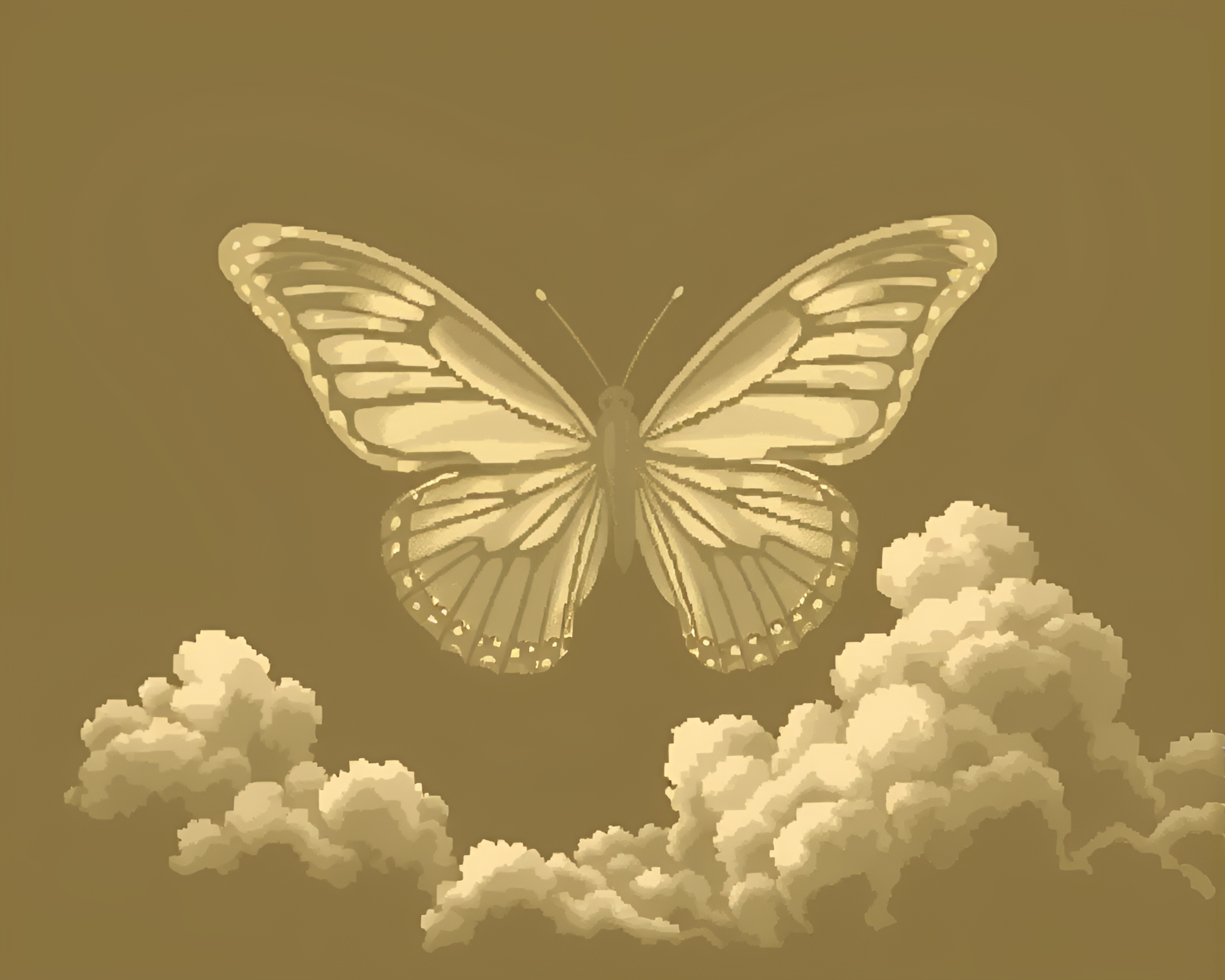 Silk Butterfly in Olive Drab 8-bit Sky – free AI stock image