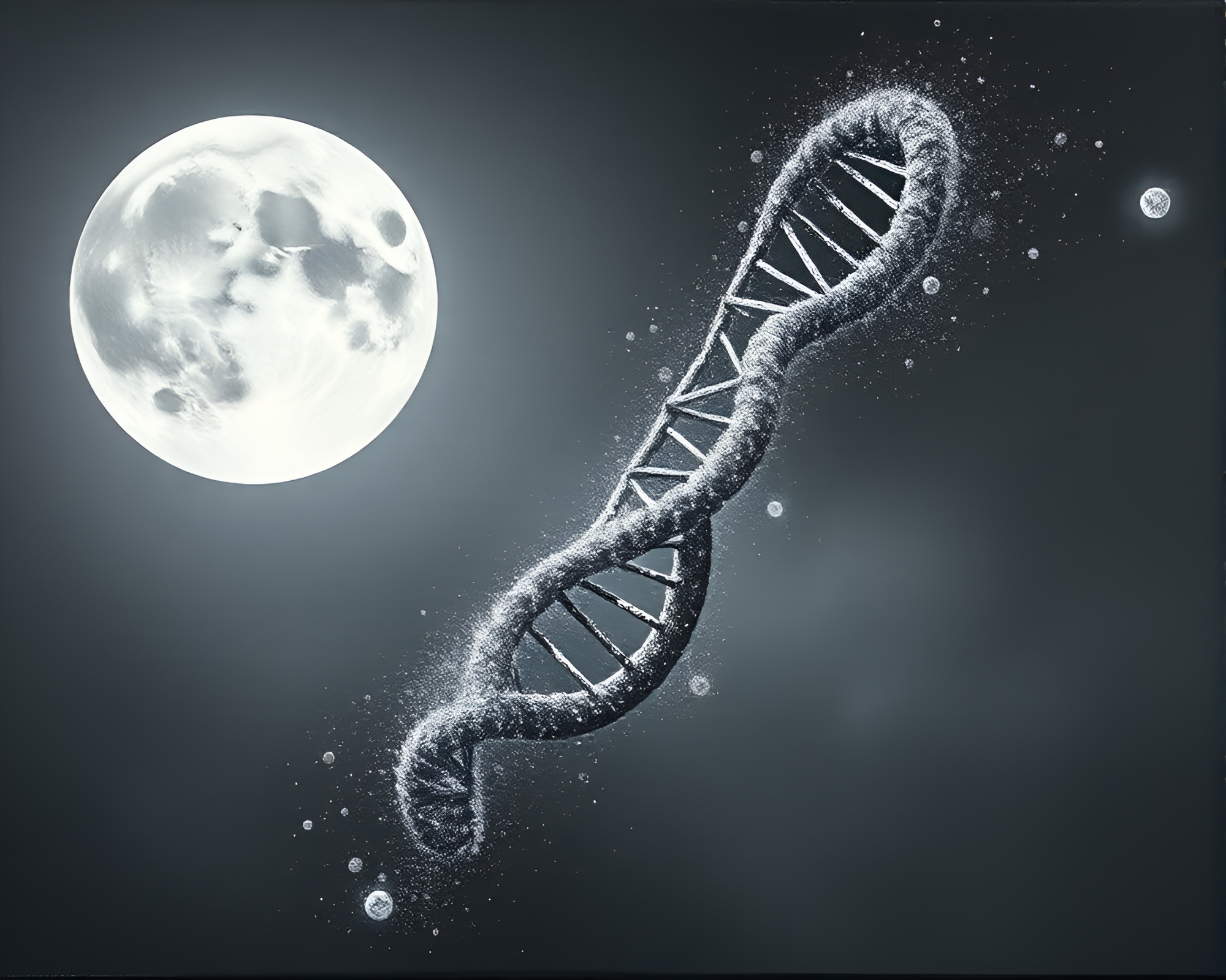 Dust Particles Dance in Lunar DNA Helix Light – free AI stock image
