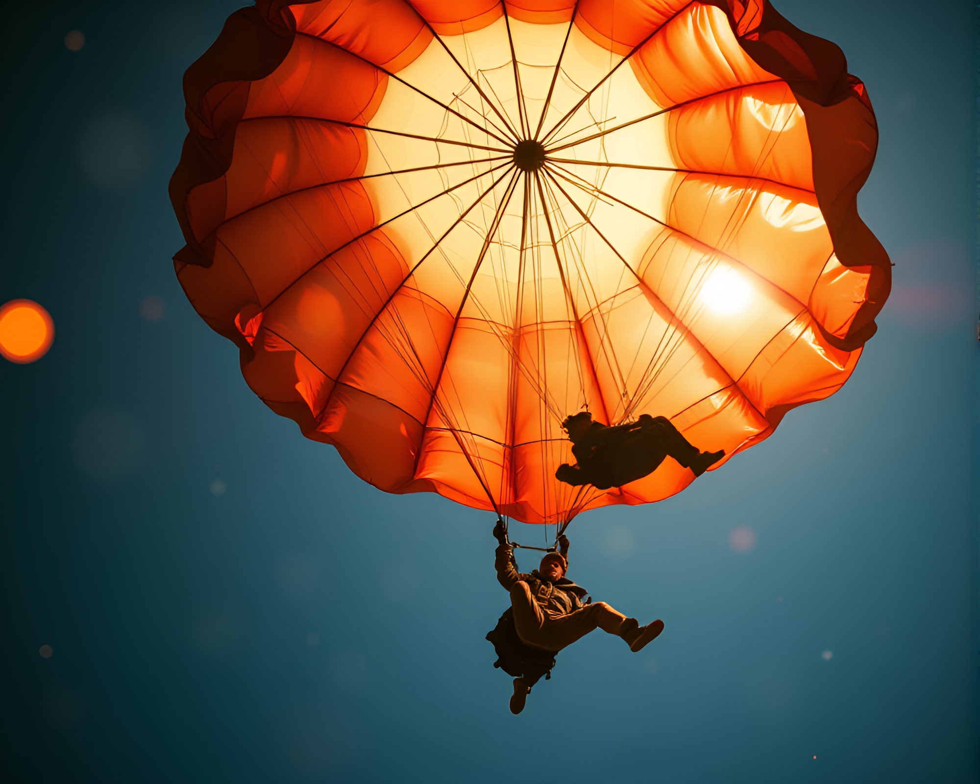 Parachute Jumper in Glaring Light Leaks Graphic Novel Scene – free AI stock image