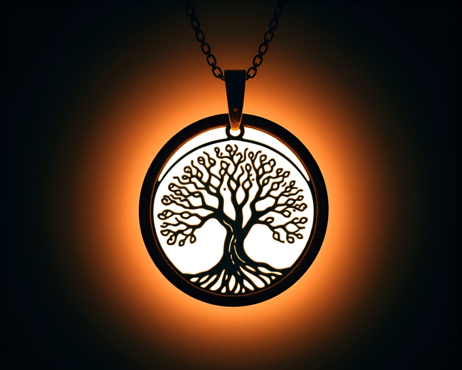 Intricate calligraphy style necklace with tree ring pattern design