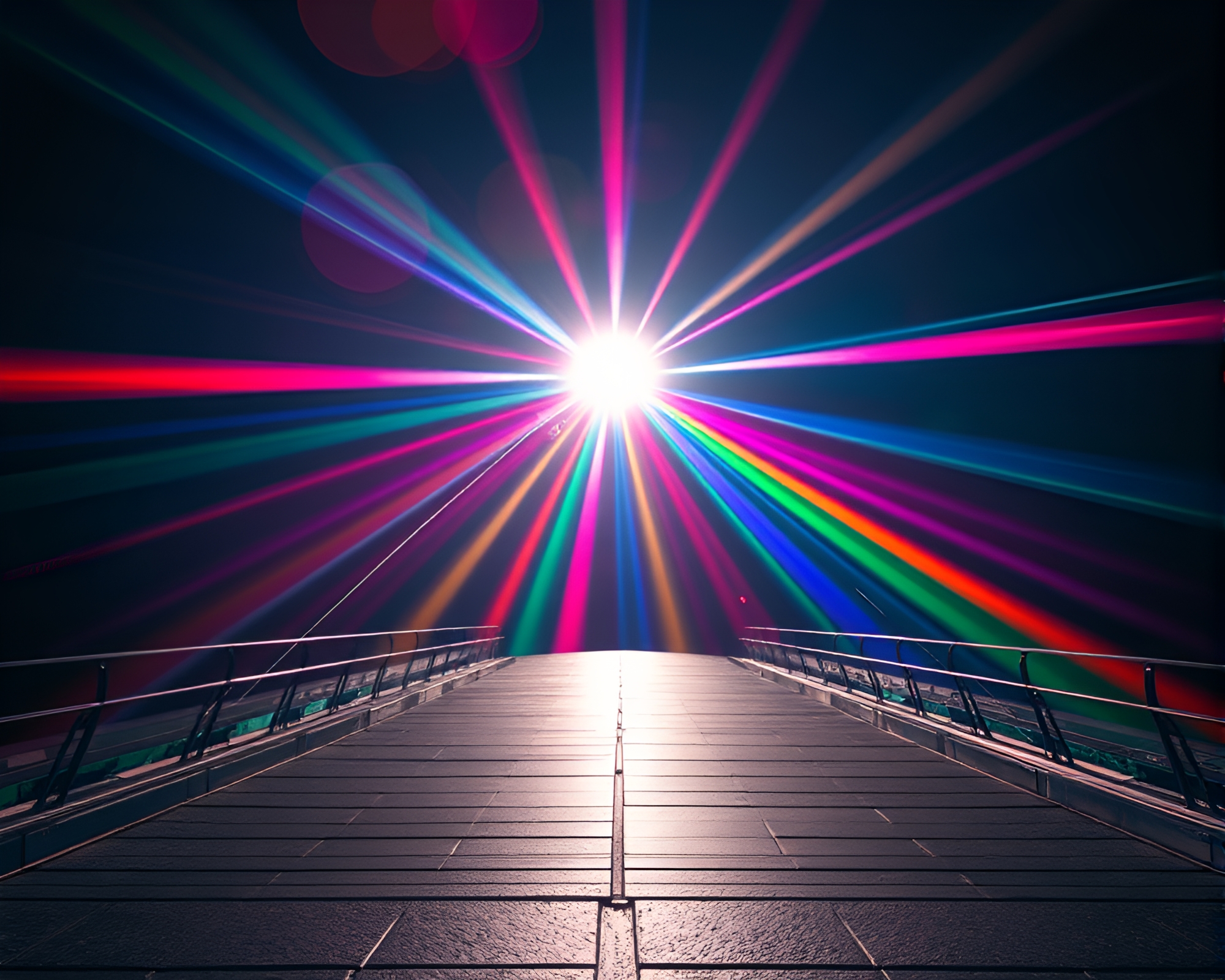 Rainbow Glass Bridge Kaleidoscope Lens Flare Art – free AI stock image