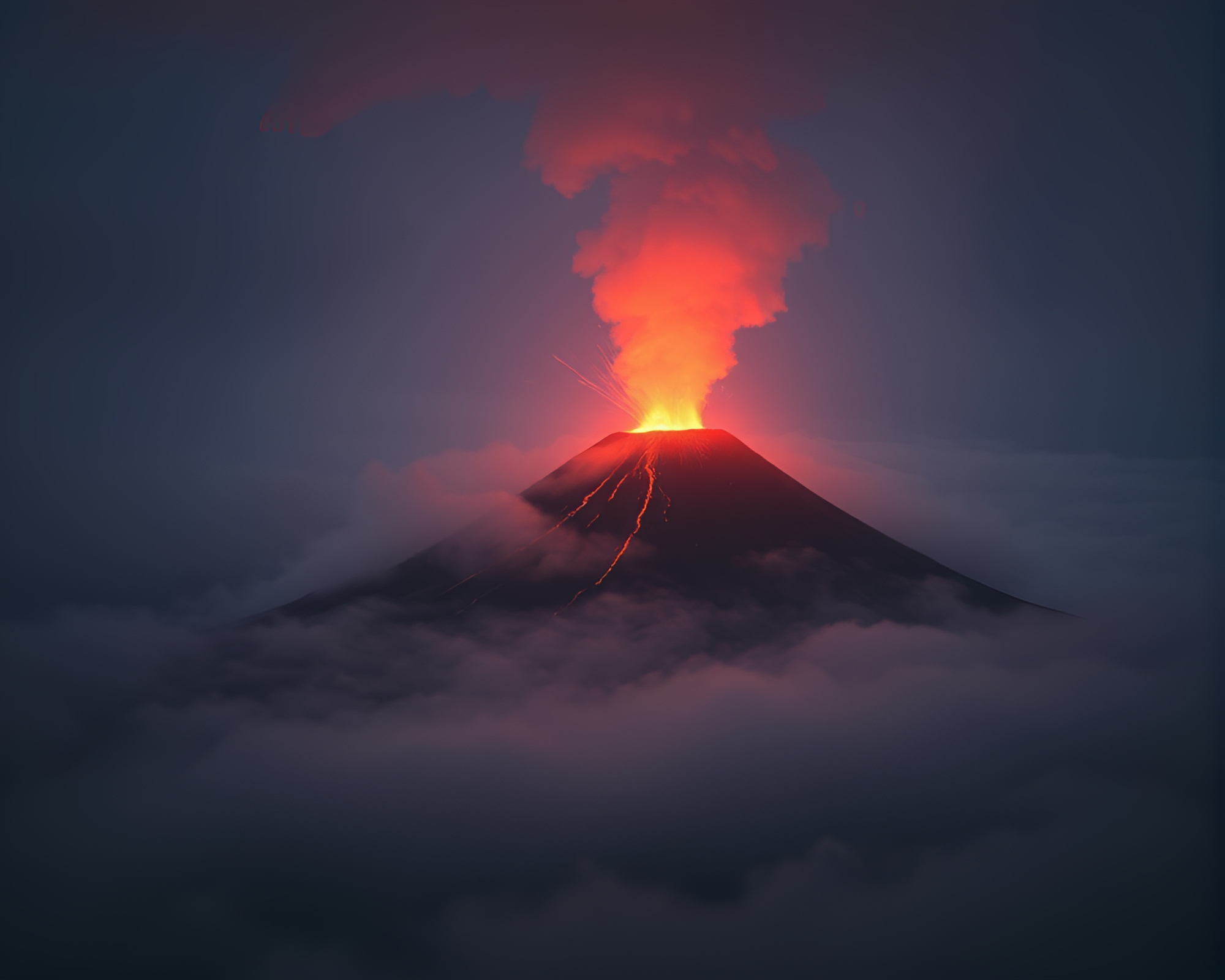 Majestic Volcanic Eruption Blanketed in Pastel Fog – free AI stock image
