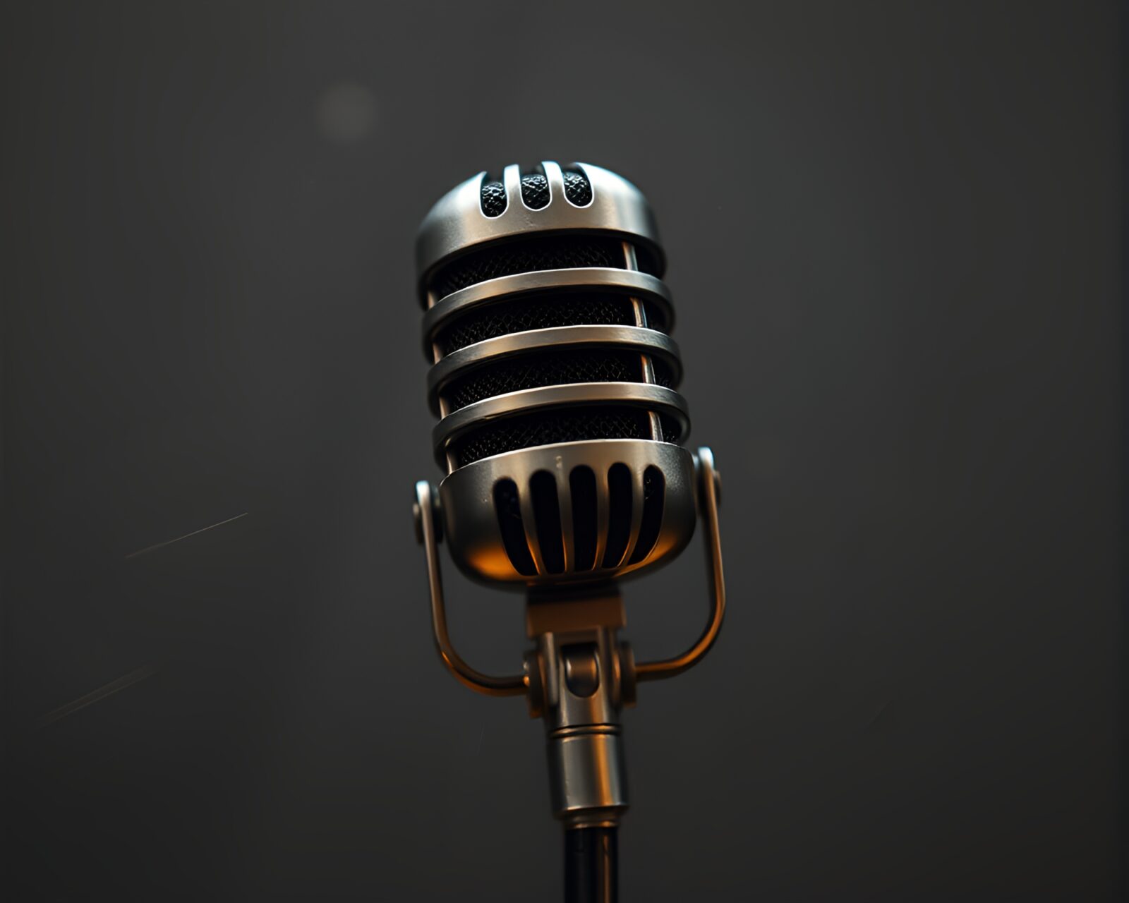 A microphone surrounded by swirling bursts of muted earth colors