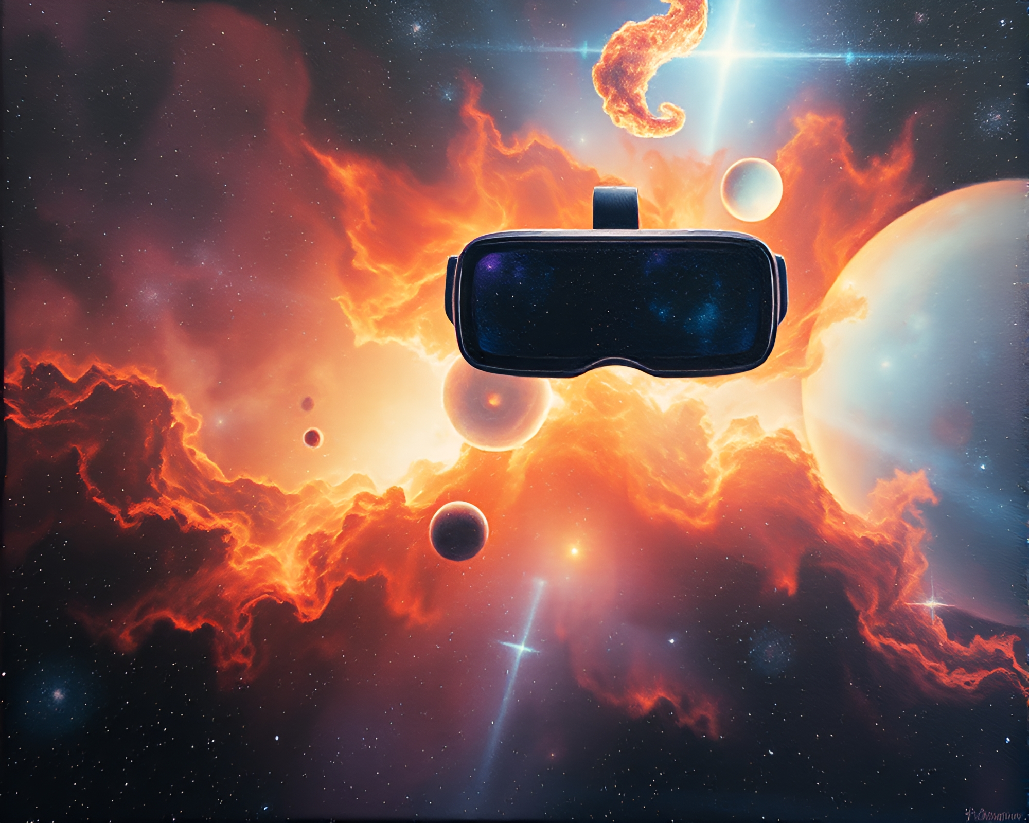 Virtual Reality Adventure in Cosmic Crosshatch Action – free AI stock image