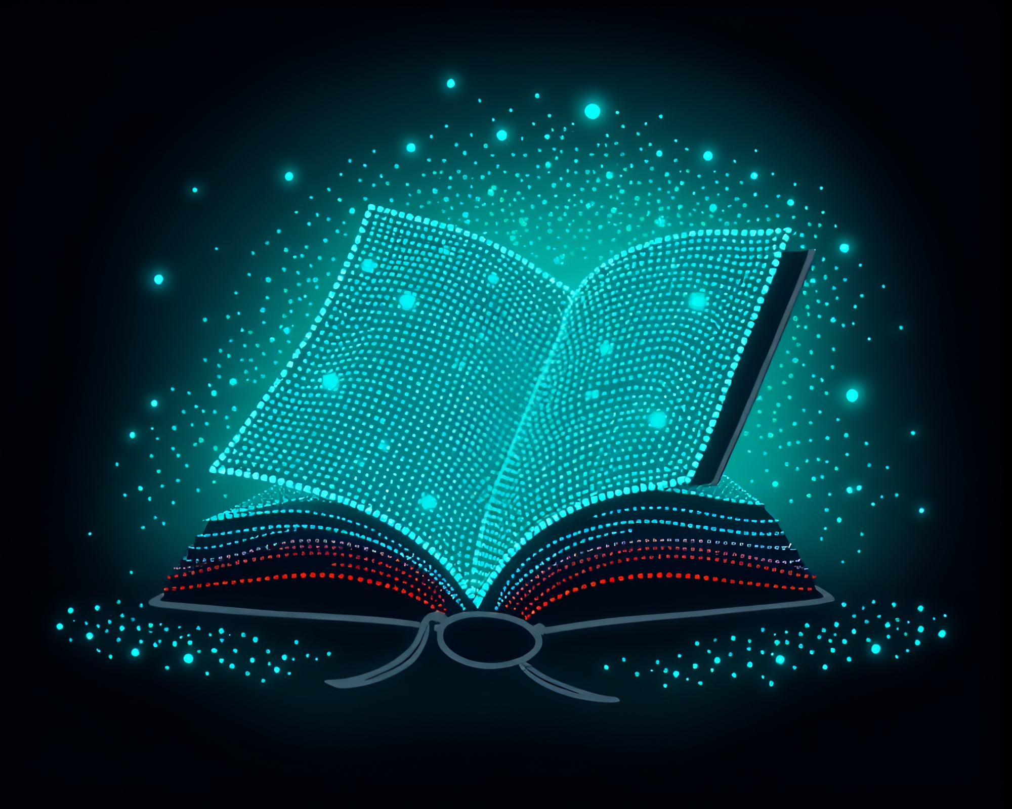 Enchanted Book in Turquoise Dot Matrix World – free AI stock image