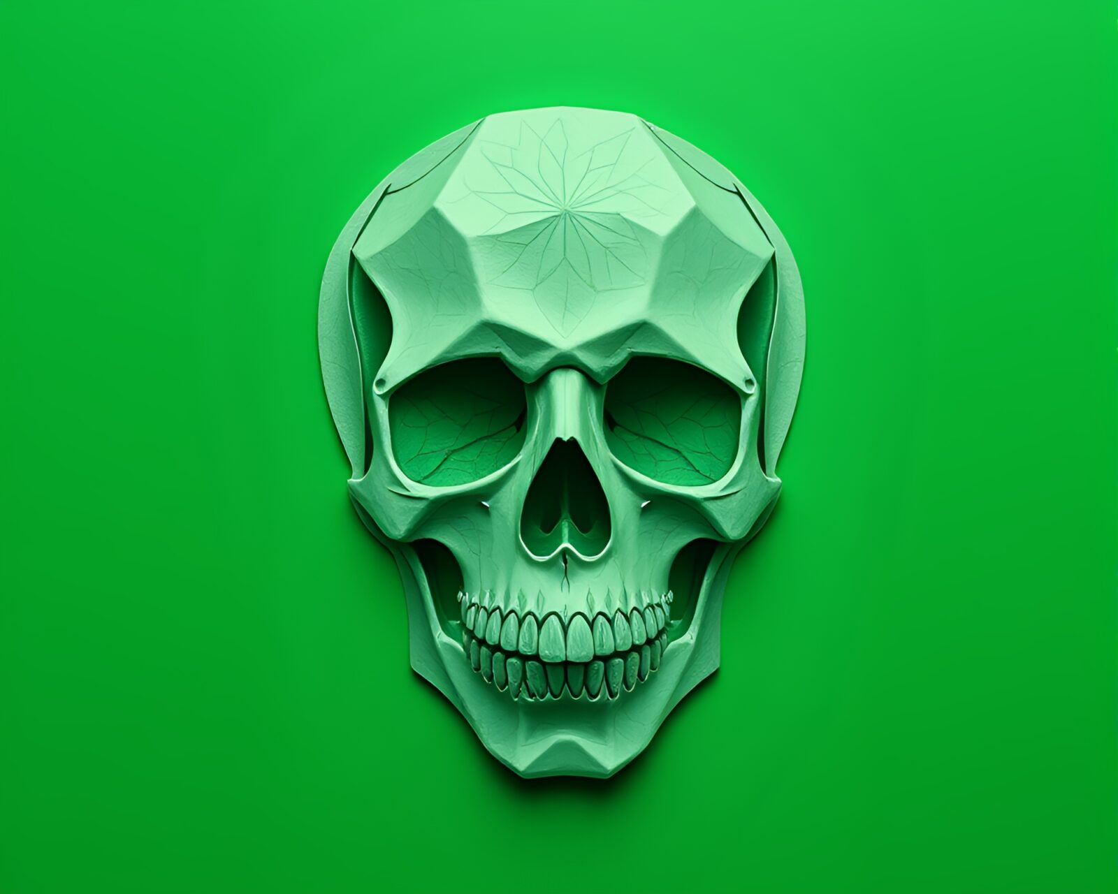 Monochrome green textured paper with crystal skull design.