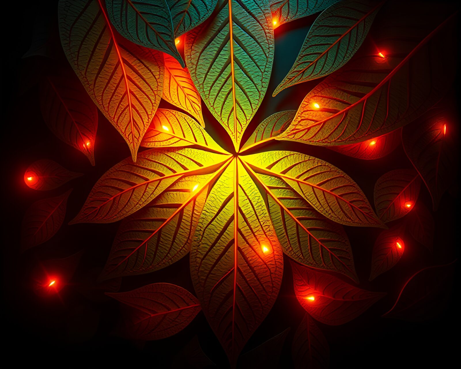 Fantastical paper cutout of glowing magic circle surrounded by leaves