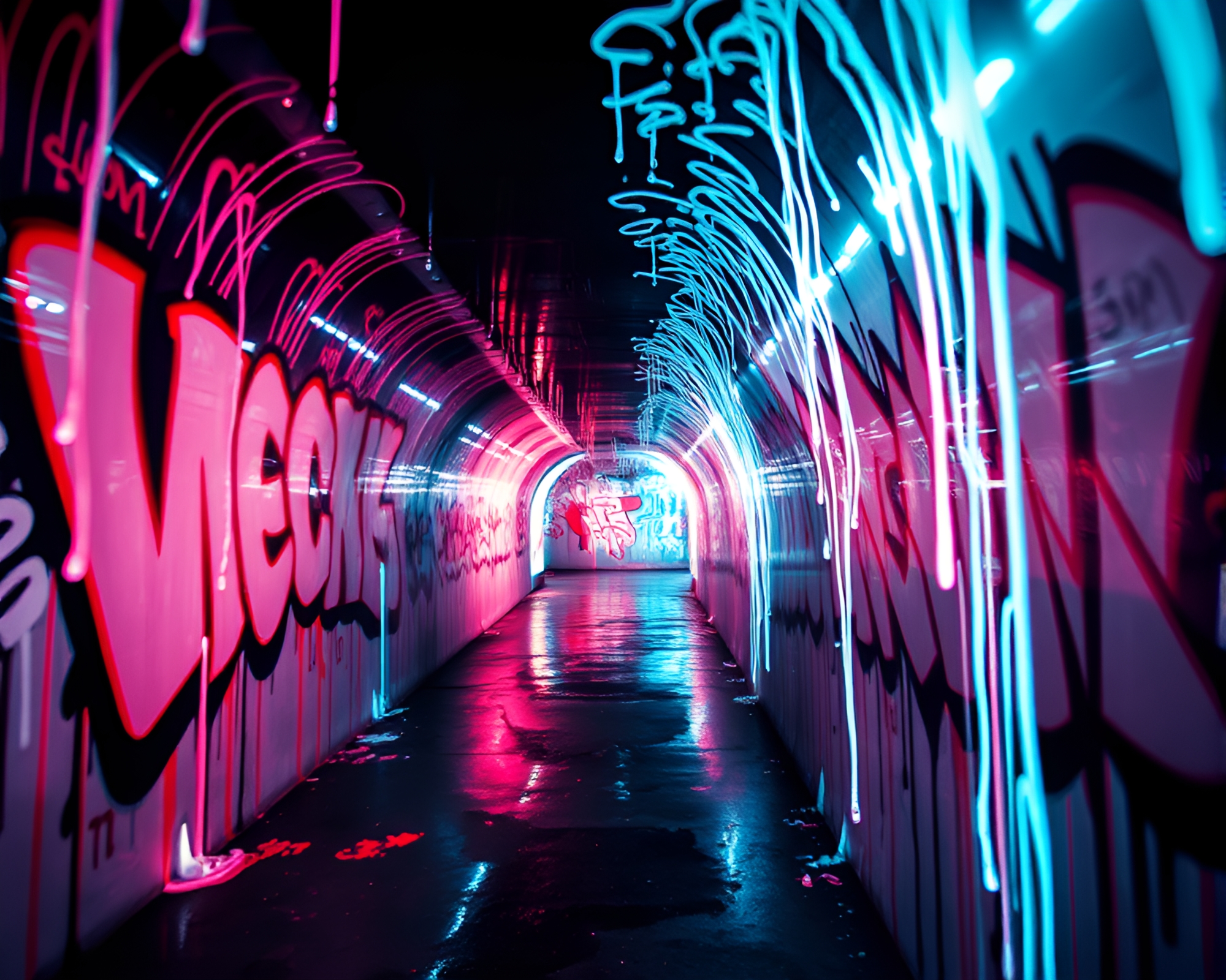 Graffiti Drips Through Glass Tunnel with CRT Flicker – free AI stock image